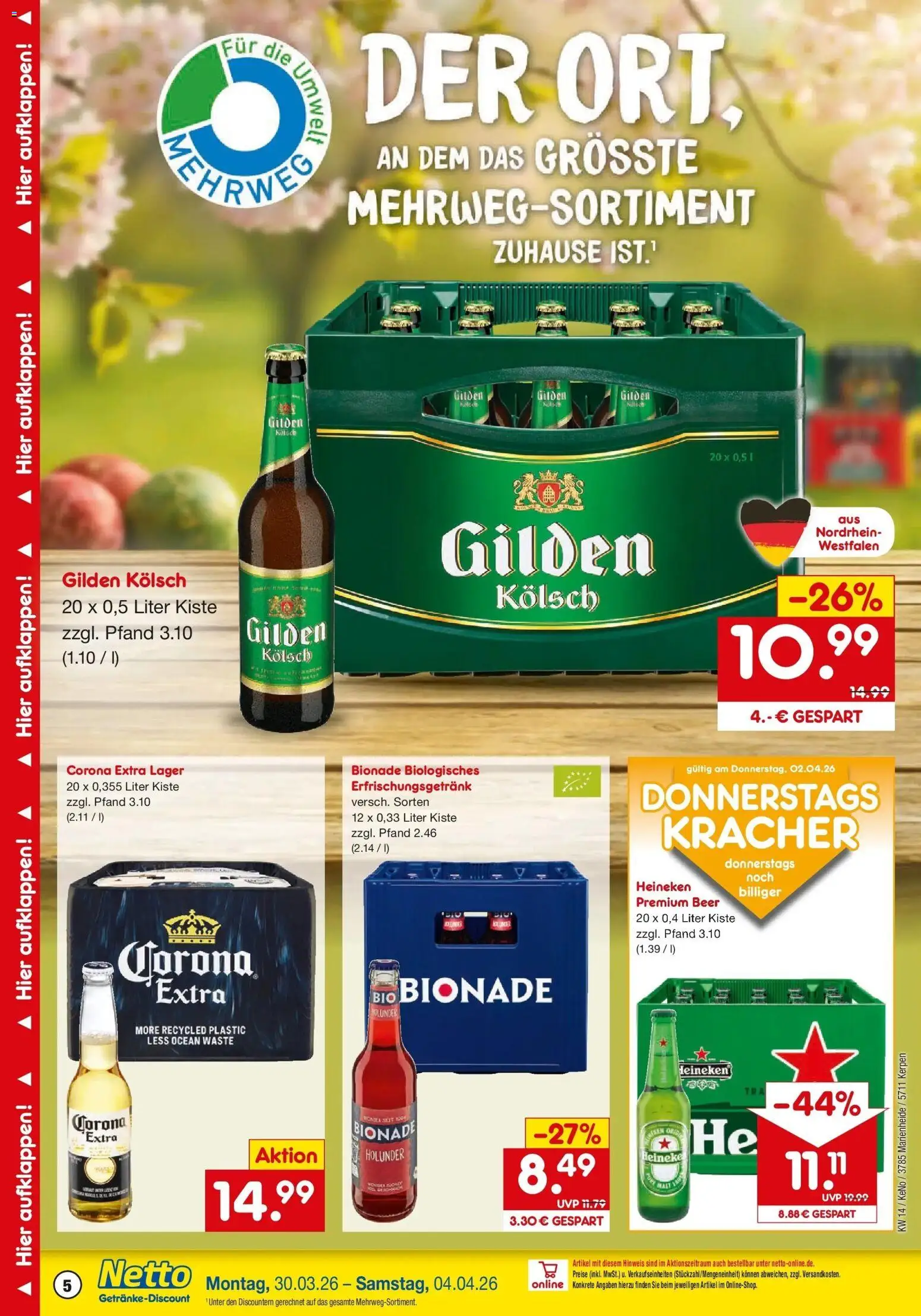 Netto Marken-Discount Prospekt Marienheide	 – gültig ab 30.03.2026 | Seite: 5 | Produkte: Bionade, Heineken