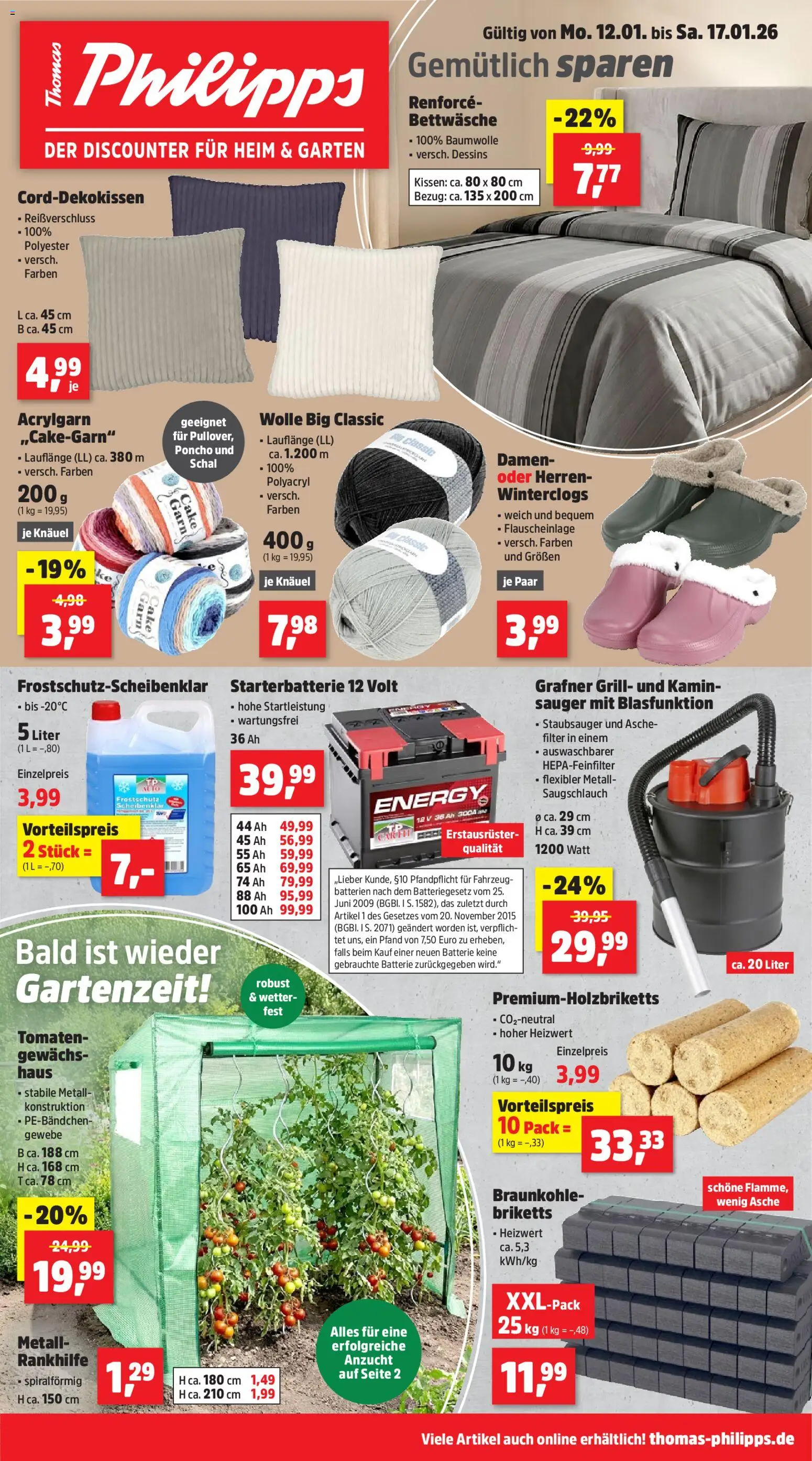 Thomas Philipps Prospekt – gültig ab 12.01.2026 | Seite: 1 | Produkte: Bettwäsche, Batterie, Tomaten, Schal
