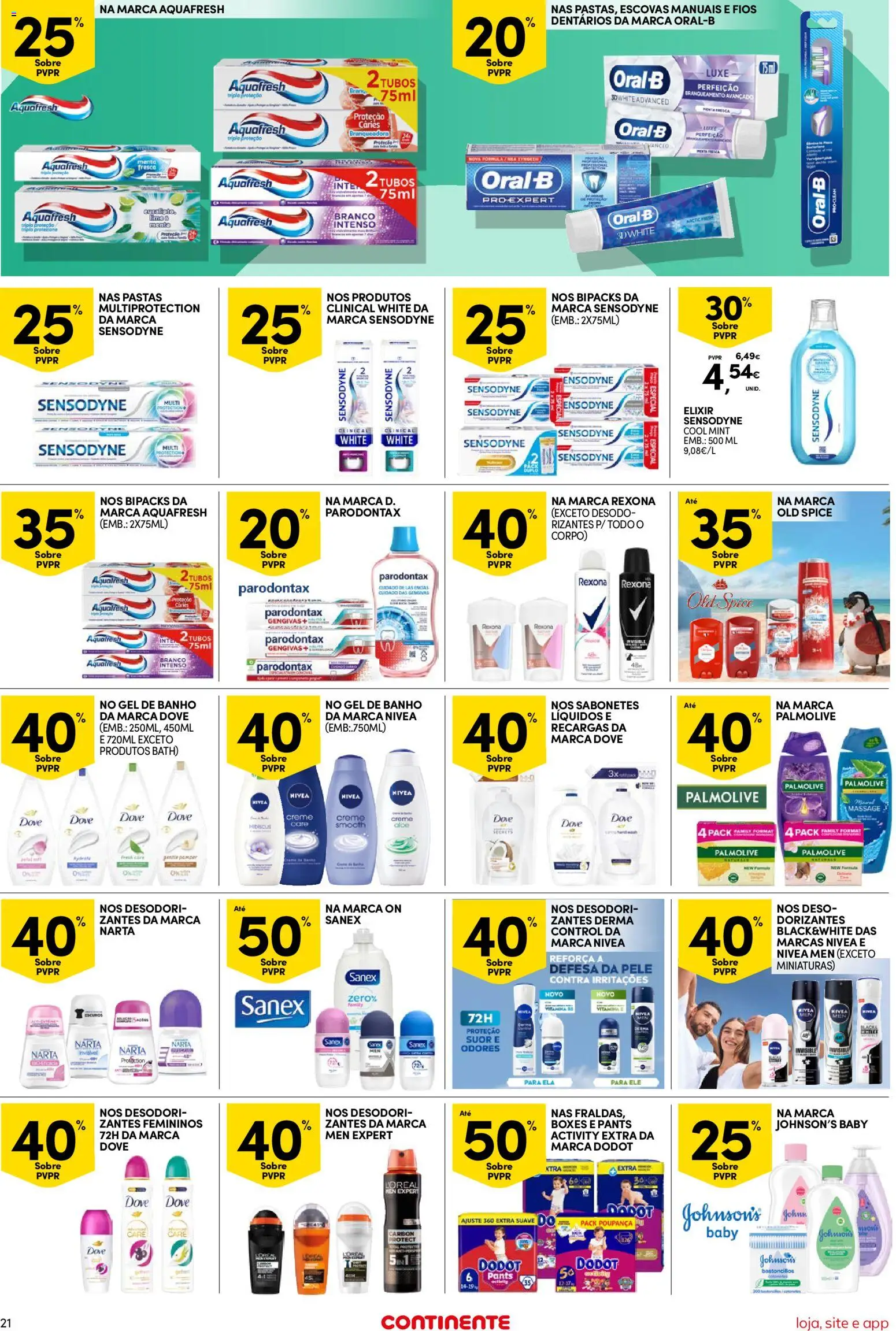 Continente Semanal Continente Bom Dia │ válido de 10.03.2026 | Página: 21 | Produtos: Gel de banho, Pasta de dentes, Banho, Creme