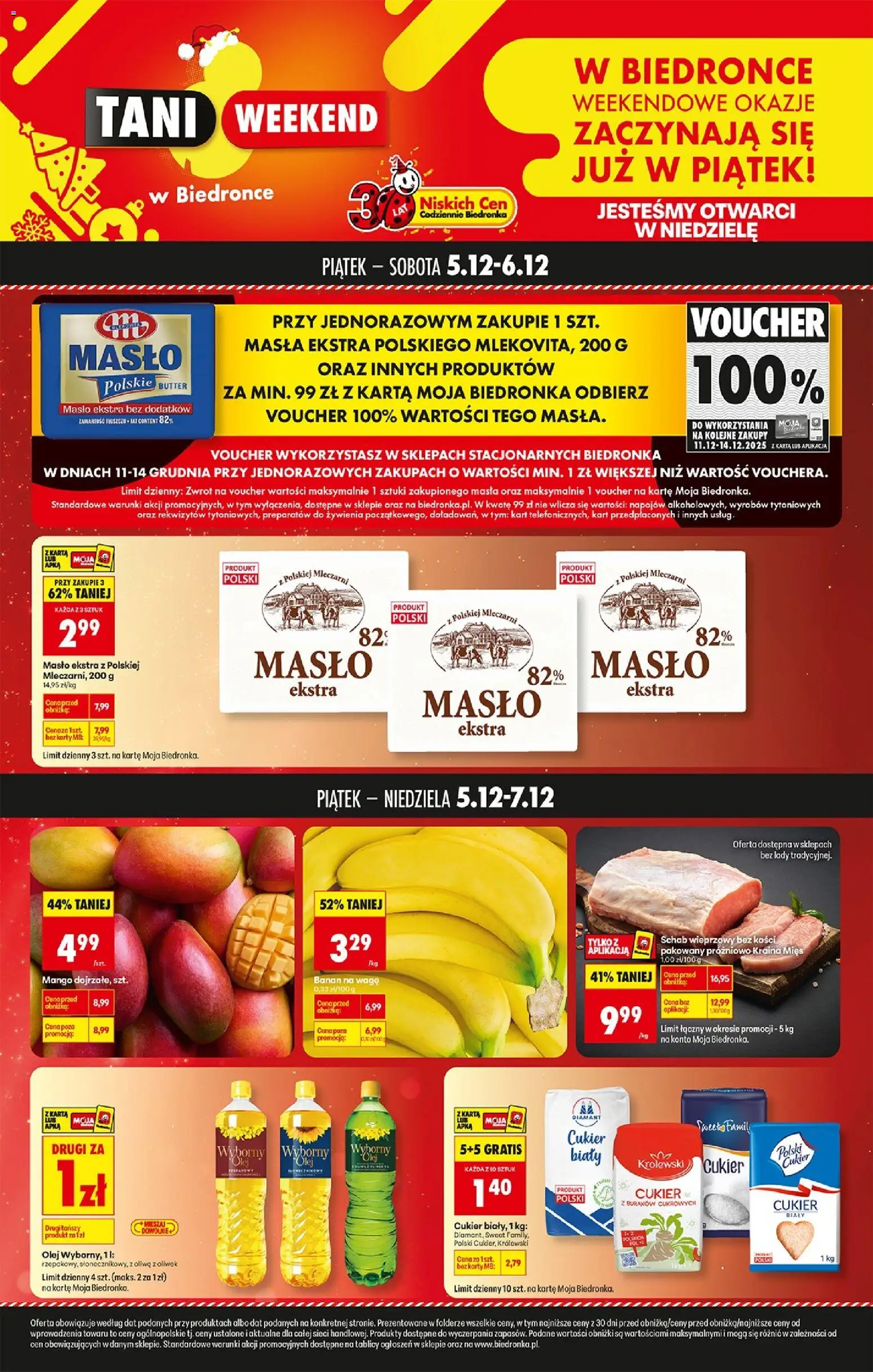 Biedronka gazetka - Tani weekend od 05.12.2025 | Strona: 1 | Produkty: Karta, Kraina mięs, Schab wieprzowy, Cukier