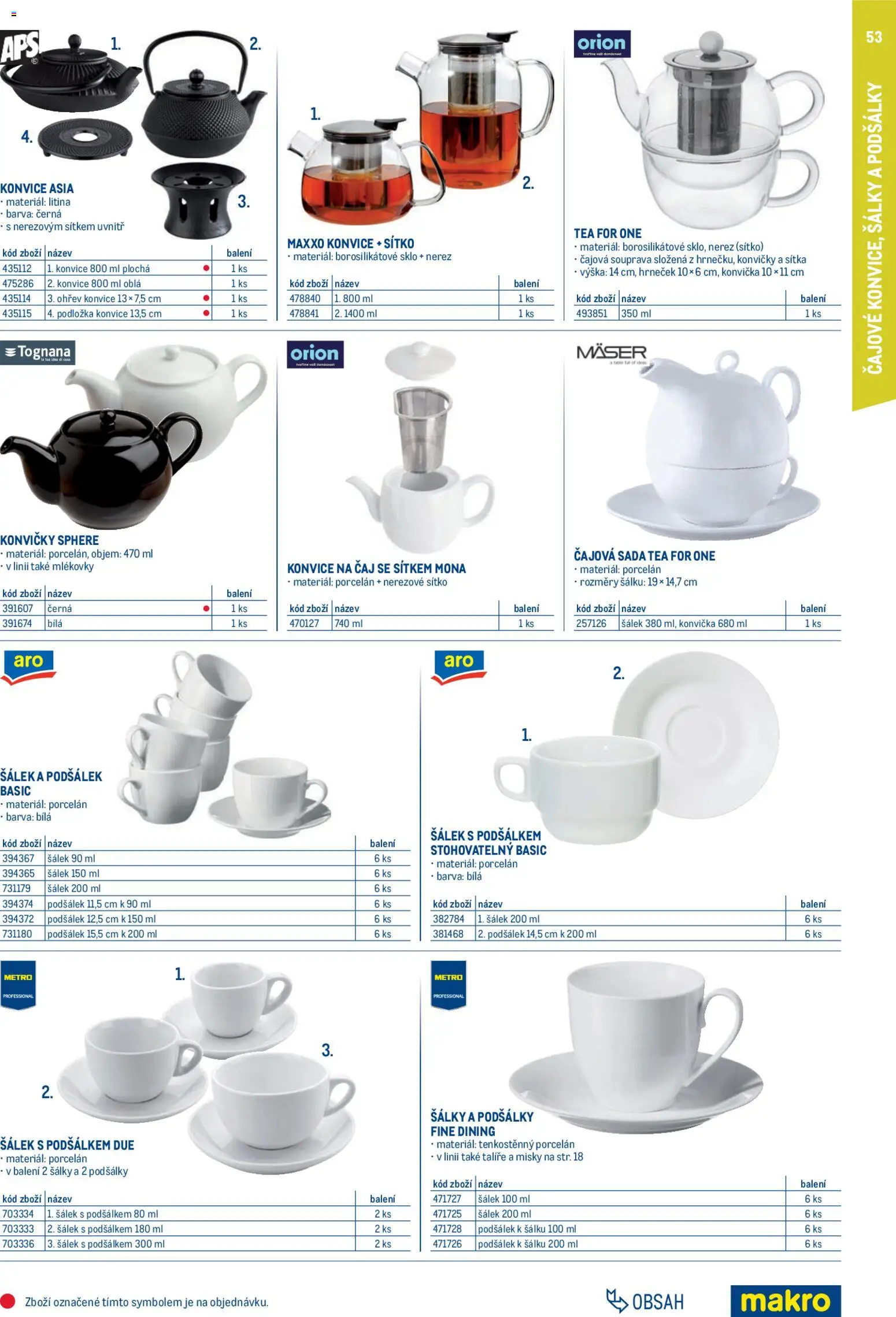 Makro leták - Gastro vybavení a zařízení od 01.02.2026 | Strana: 53 | Produkty: Talíře, Sítko, Čaj, Konvice