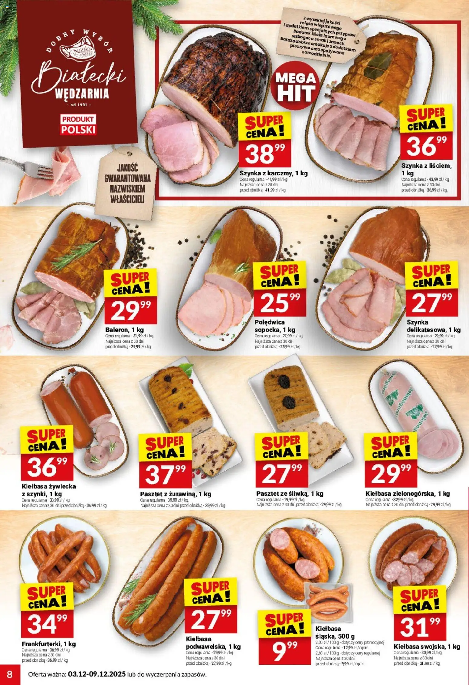 Twój Market Gazetka od 03.12.2025 | Strona: 8 | Produkty: Kiełbasa, Szynka