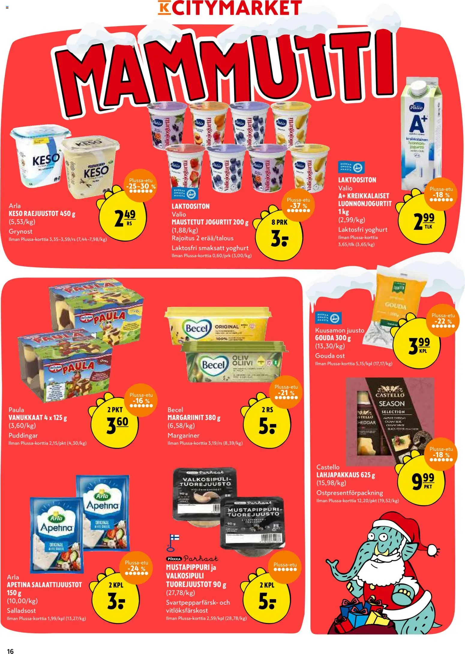 K-Citymarket tarjoukset – voimassa 08.12.2025 alkaen | Sivu: 16 | Tuotteet: Valkosipuli, Juusto