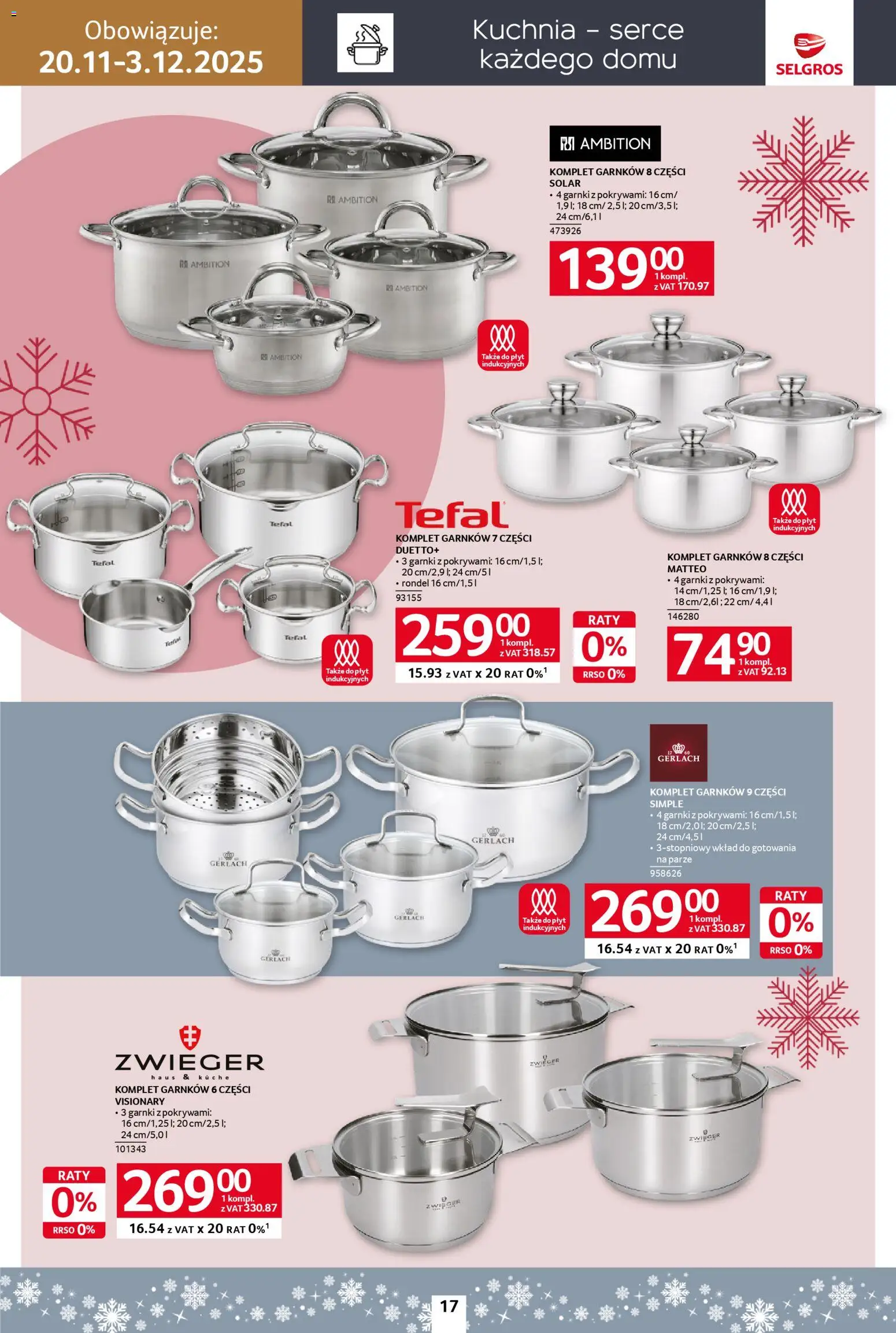Selgros cash&carry Gazetka - Home&Deco od 20.11.2025 | Strona: 17 | Produkty: Komplet garnków, Garnki, Tefal