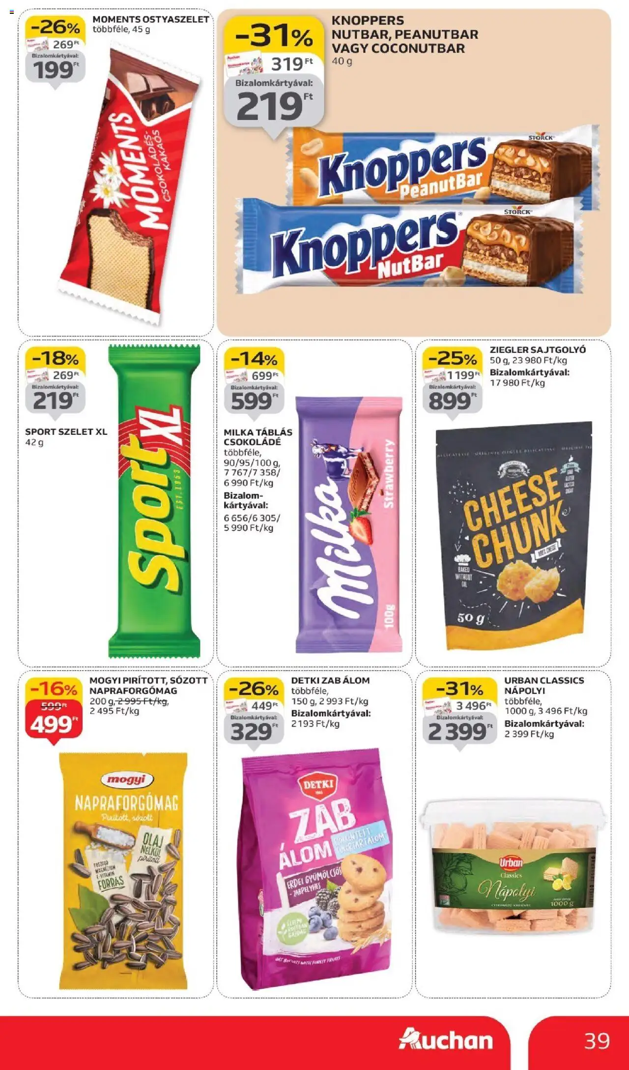 Auchan akciós ujság - amely érvényes a következő dátumtól: 02.10.2025 | Oldal: 39 | Termékek: Napraforgómag, Ostyaszelet, Csokoládé, Nápolyi