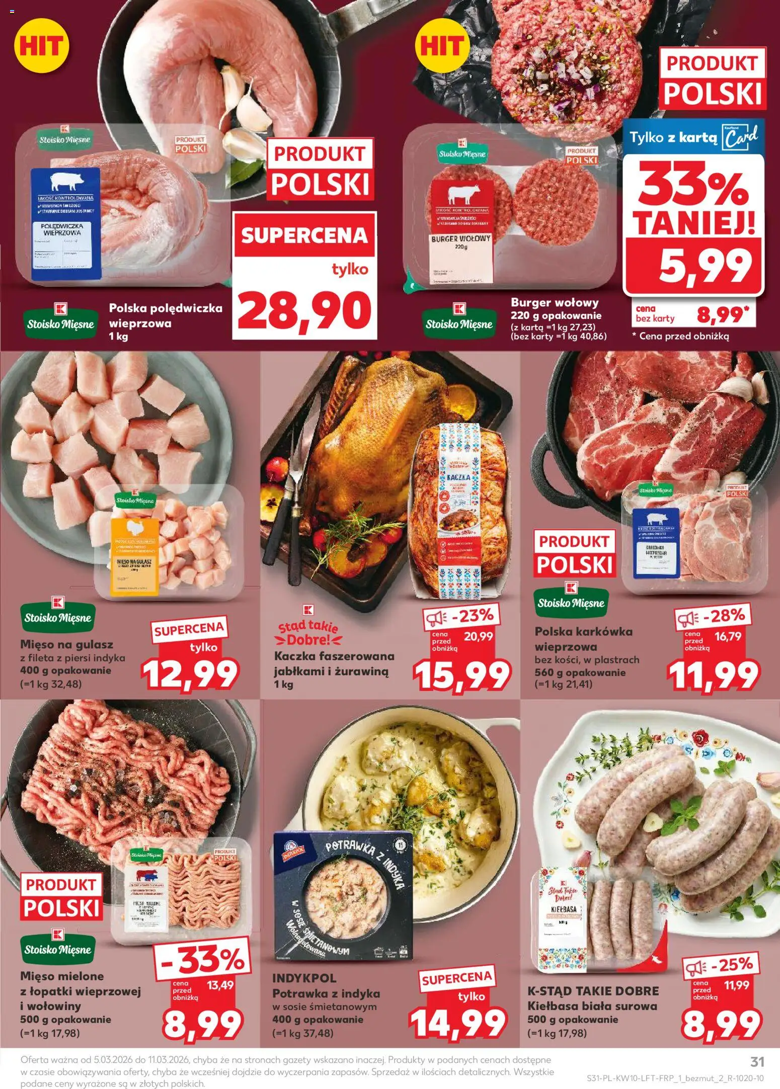 Kaufland gazetka od 05.03.2026 | Strona: 31 | Produkty: Kiełbasa, Karta, Kabanosy, Szynka