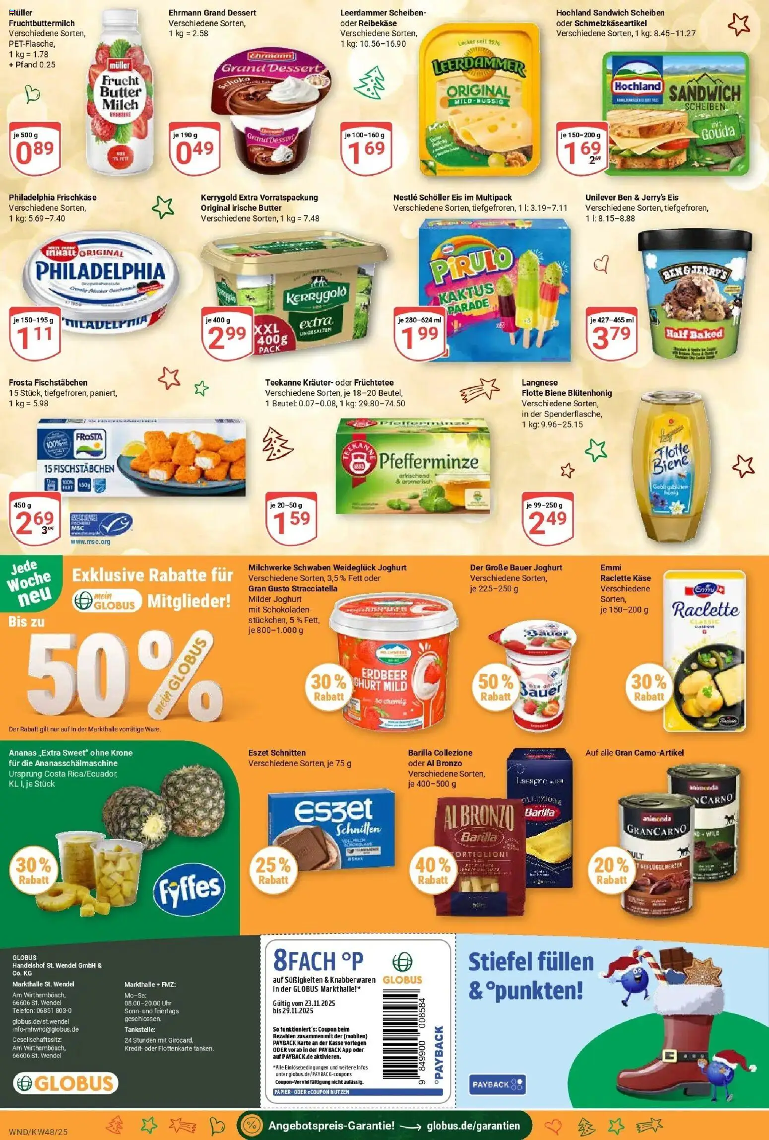 Globus prospekt St. Wendel	 – gültig ab 23.11.2025 | Seite: 4 | Produkte: Ehrmann grand dessert, Leerdammer, Teekanne, Süßigkeiten