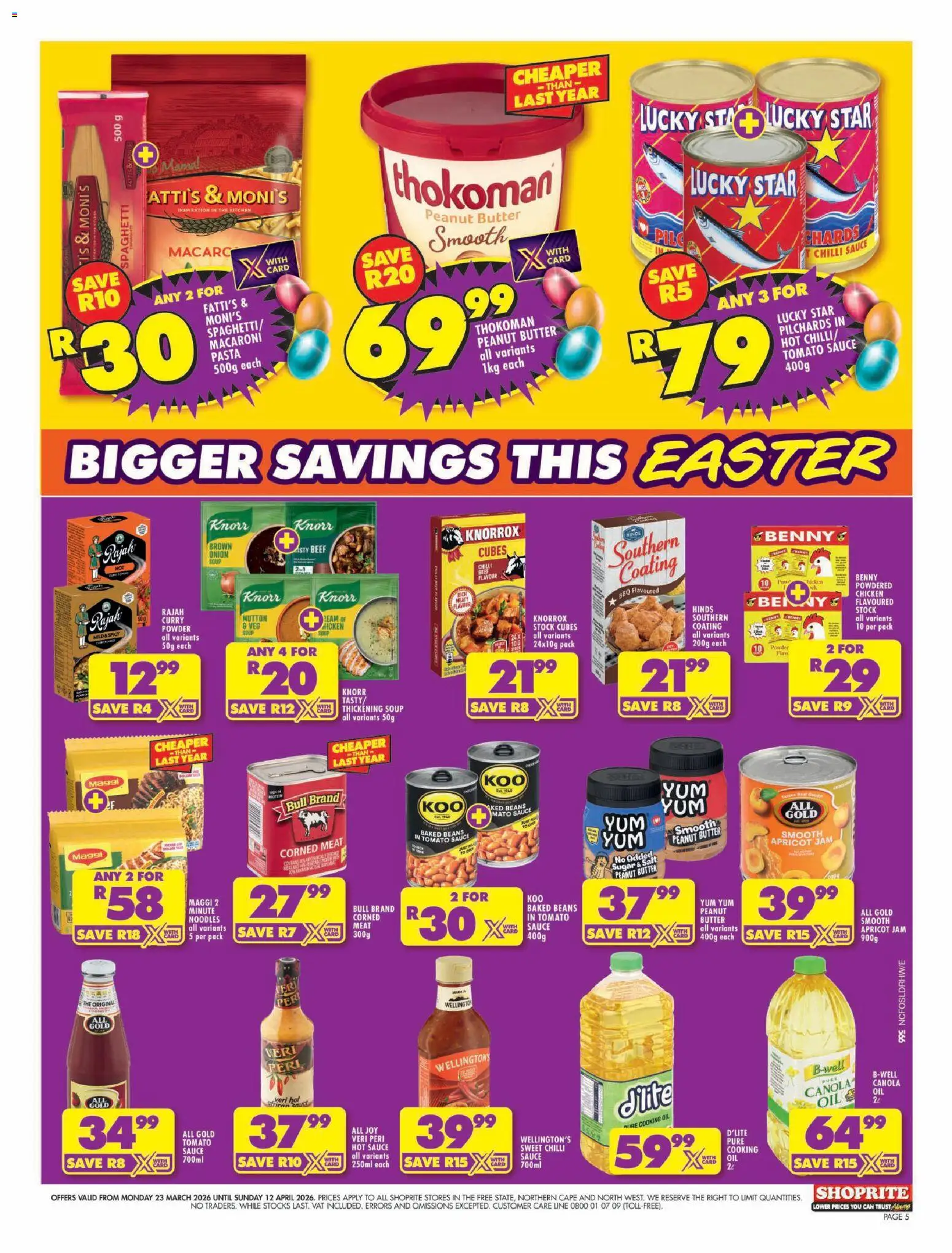 New Shoprite catalogue – valid from 23.03.2026 | Page: 5 | Products: Pilchards, Corned meat, Pasta, Sauce