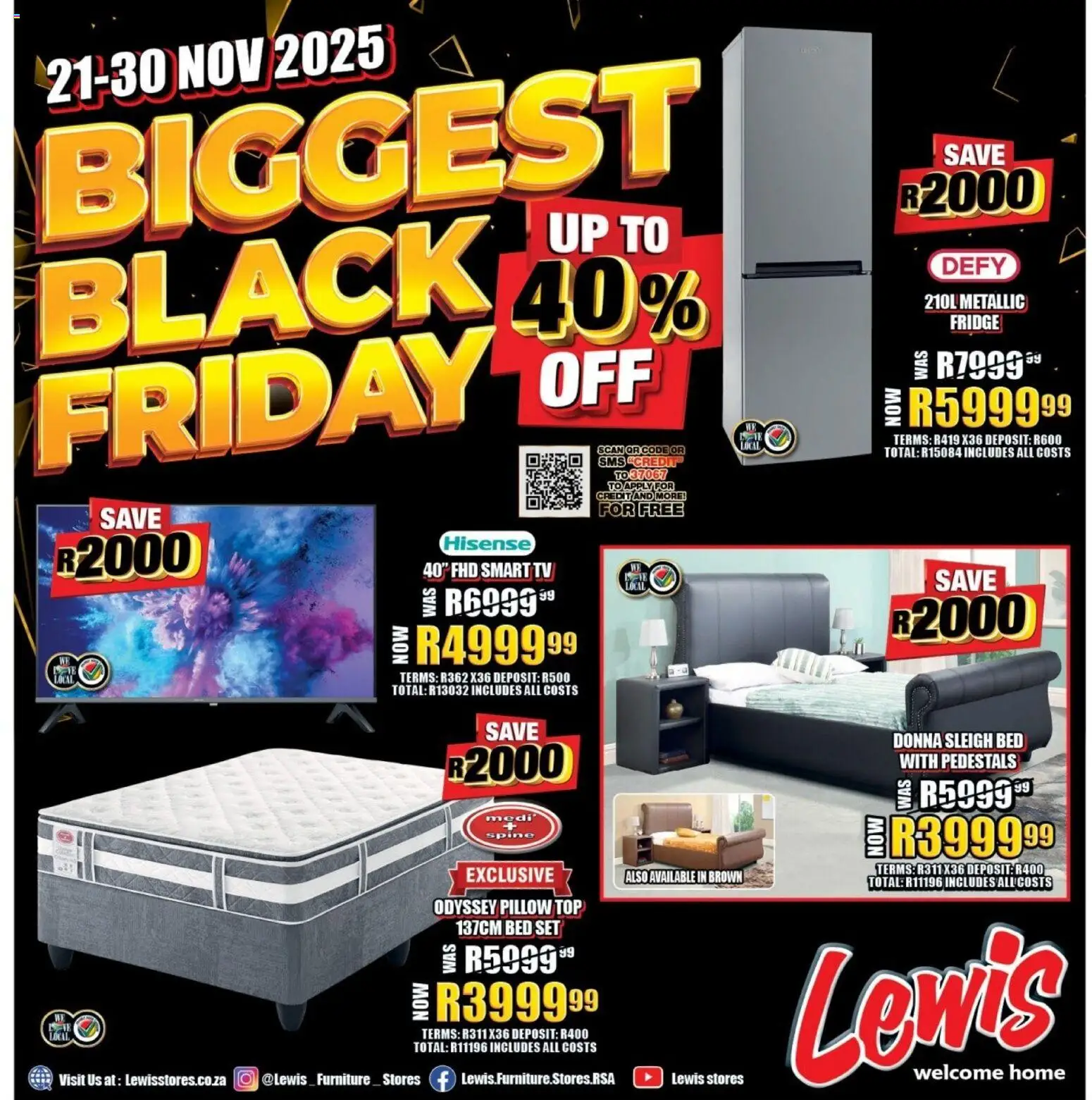 New Lewis Stores catalogue – valid from 21.11.2025 | Page: 1 | Products: Bed, Pillow, TV, Fridge
