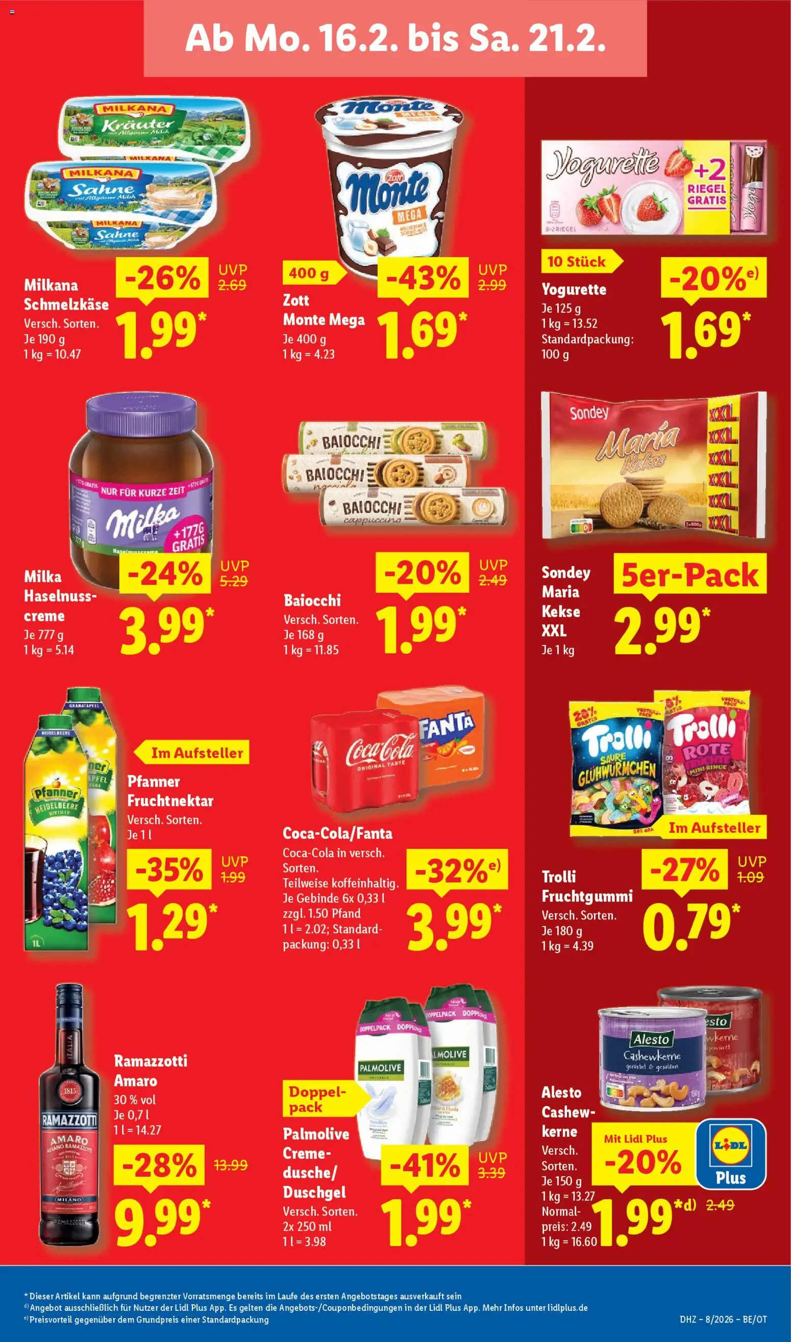 Lidl Prospekt Prenzlau – gültig ab 16.02.2026 | Seite: 19 | Produkte: Cola, Milka, Duschgel, Ramazzotti