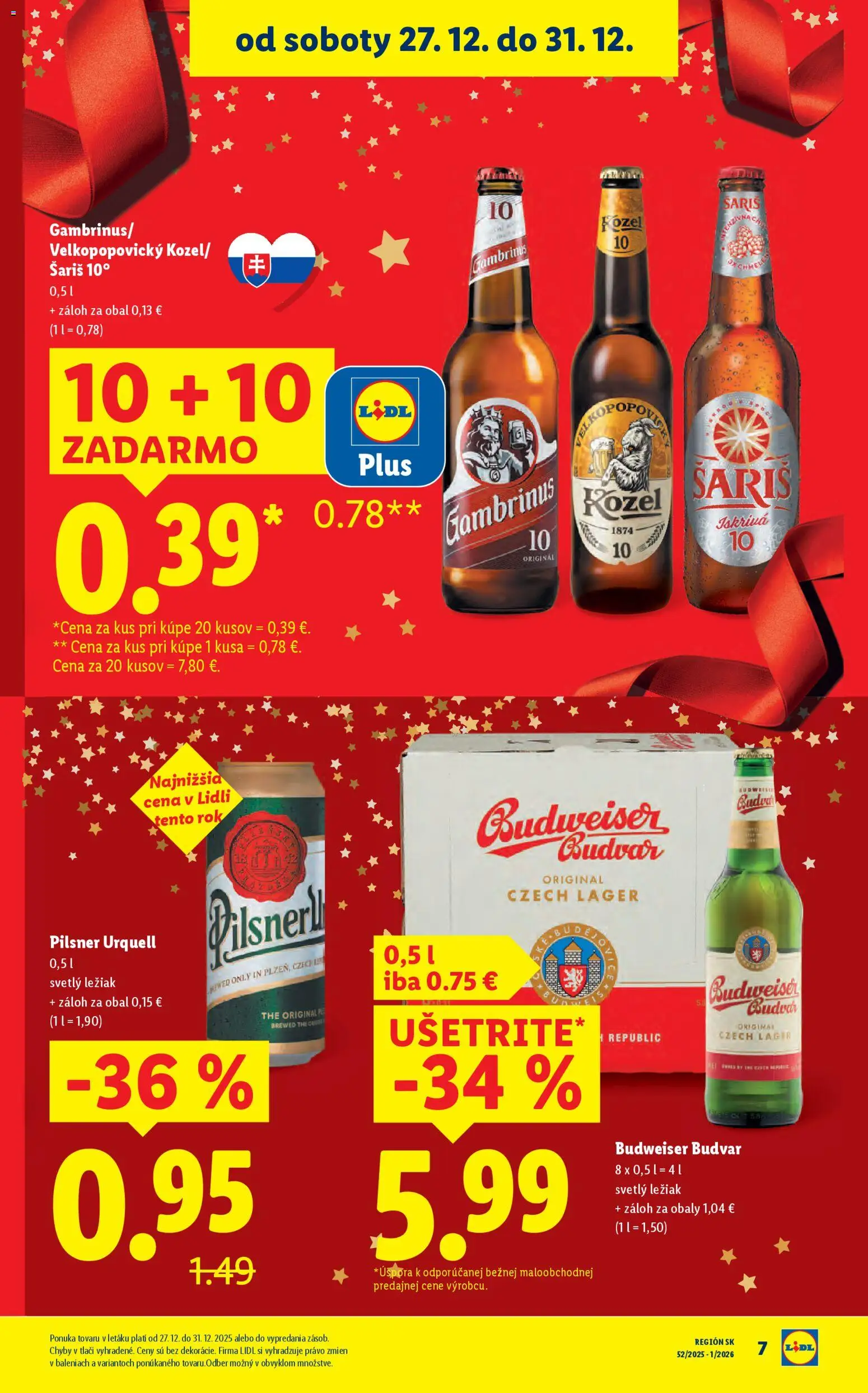Nové Lidl akcie – leták je platný od 27.12.2025 | Strana: 9 | Produkty: Pilsner Urquell, Budvar, Šariš, Gambrinus