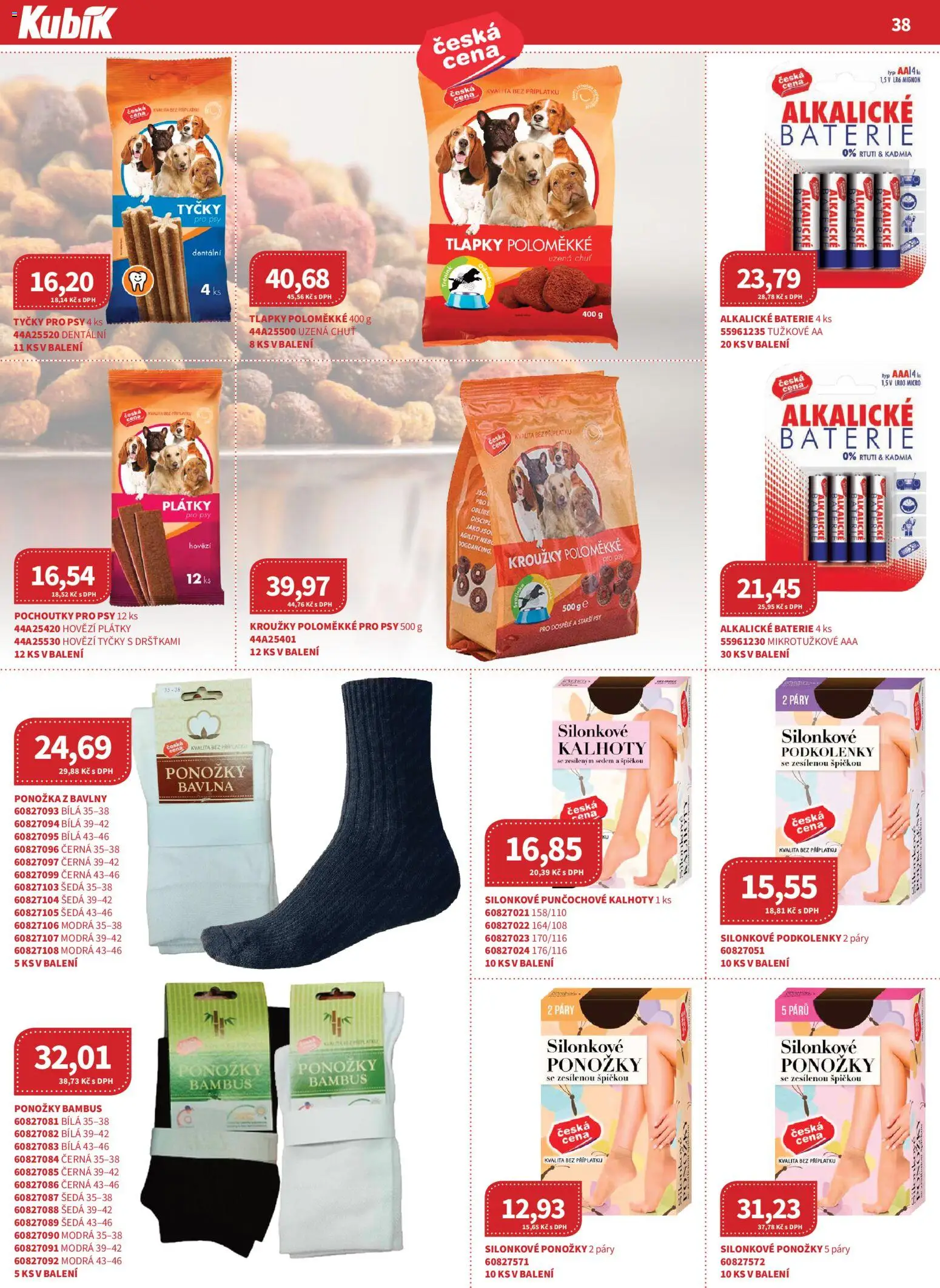 Kubík leták - Velkoobchod 04/2026 od 01.04.2026 | Strana: 38 | Produkty: Hovězí, Kalhoty, Ponožky, Baterie