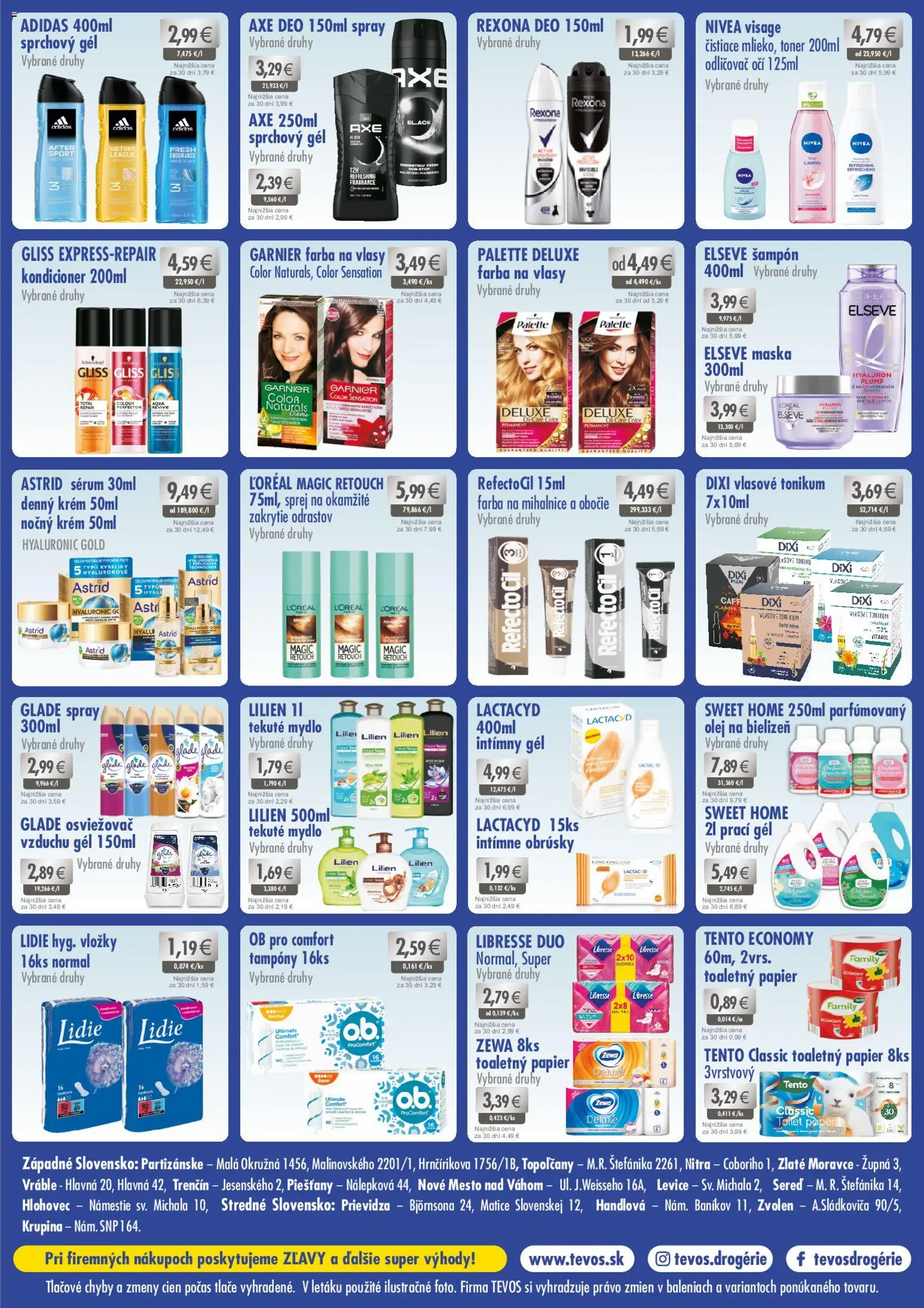 Nové TEVOS drogérie akcie – leták je platný od 13.01.2026 | Strana: 2 | Produkty: Farba na vlasy, Sprchový gél, Krém, Adidas