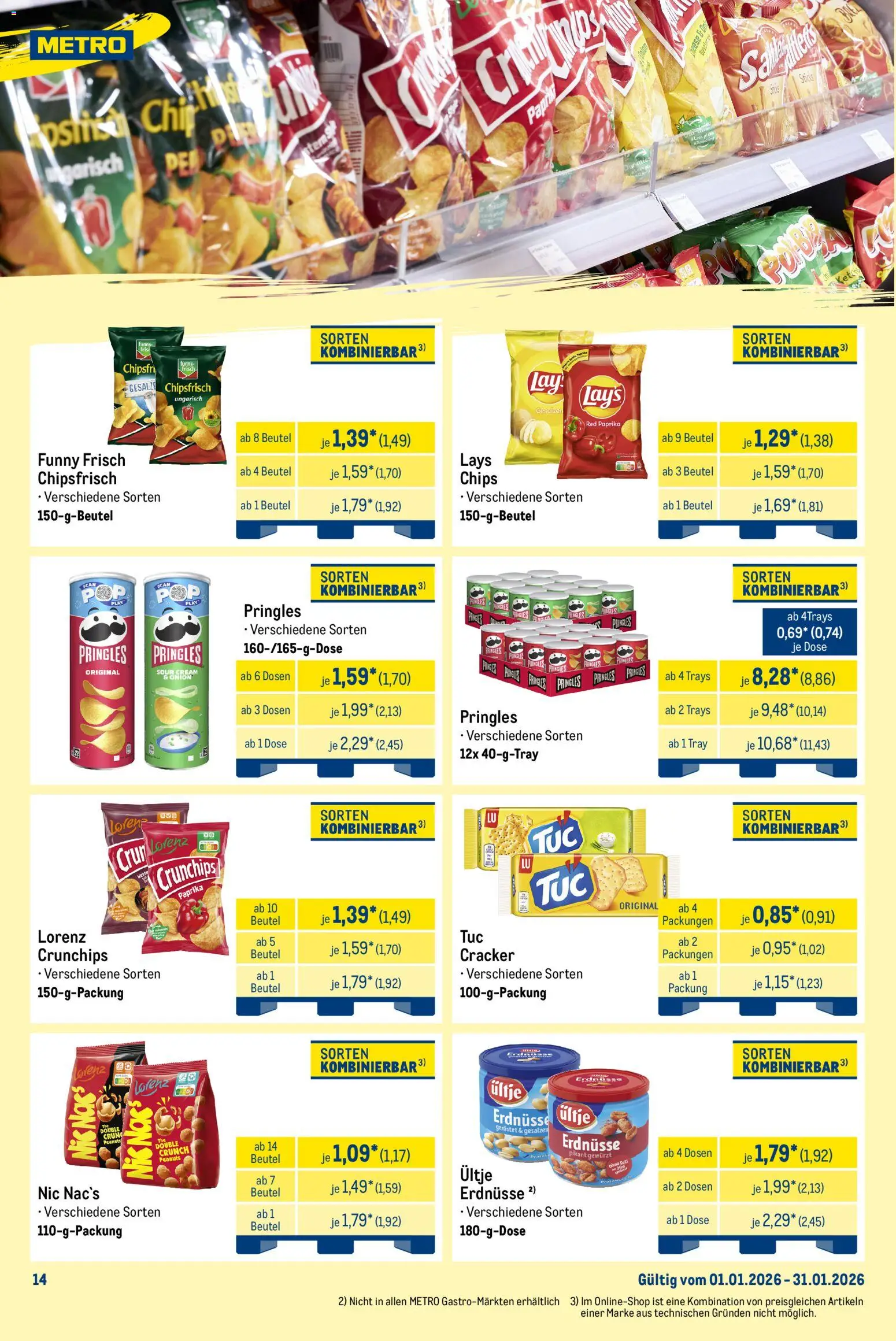 Metro - Monats-Mix – gültig ab 01.01.2026 | Seite: 14 | Produkte: Erdnüsse, Funny frisch, Paprika, Pringles