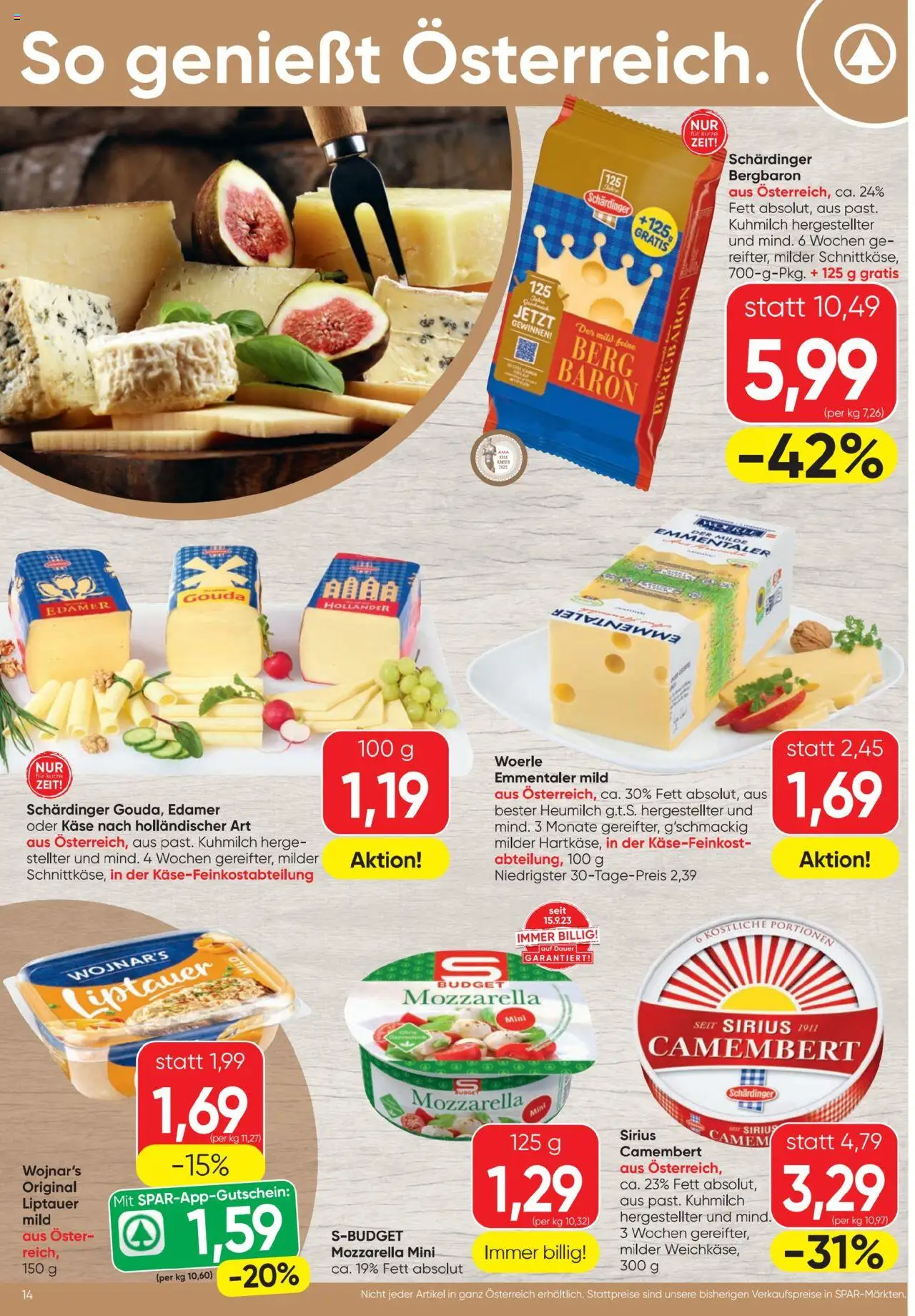 Spar Flugblatt gültig ab 23.10.2025 | Seite: 14 | Produkte: Käse