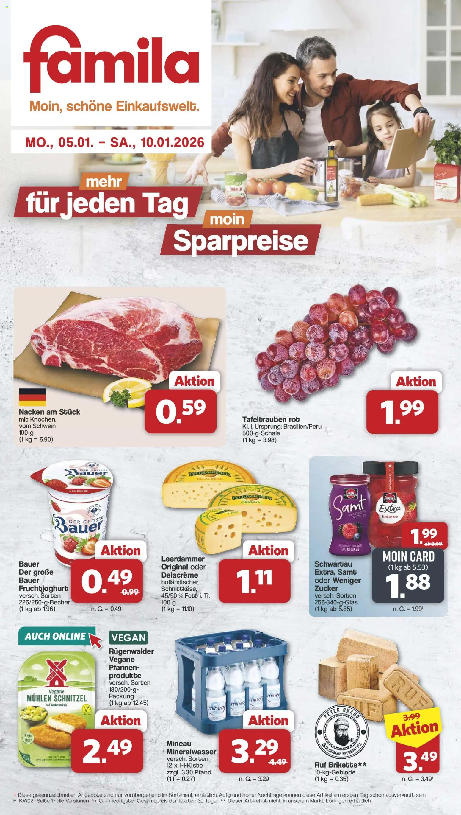 Famila Nordwest Prospekt 	 – gültig ab 05.01.2026 | Seite: 1 | Produkte: Schnitzel, Fruchtjoghurt, Mineralwasser, Leerdammer