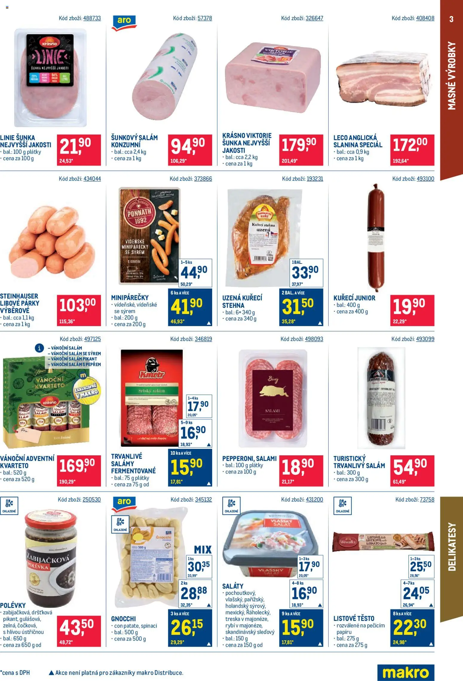 Makro leták - Maloobchod od 19.11.2025 | Strana: 3 | Produkty: Salát, Kuřecí stehna uzená, Lečo, Kuřecí stehna
