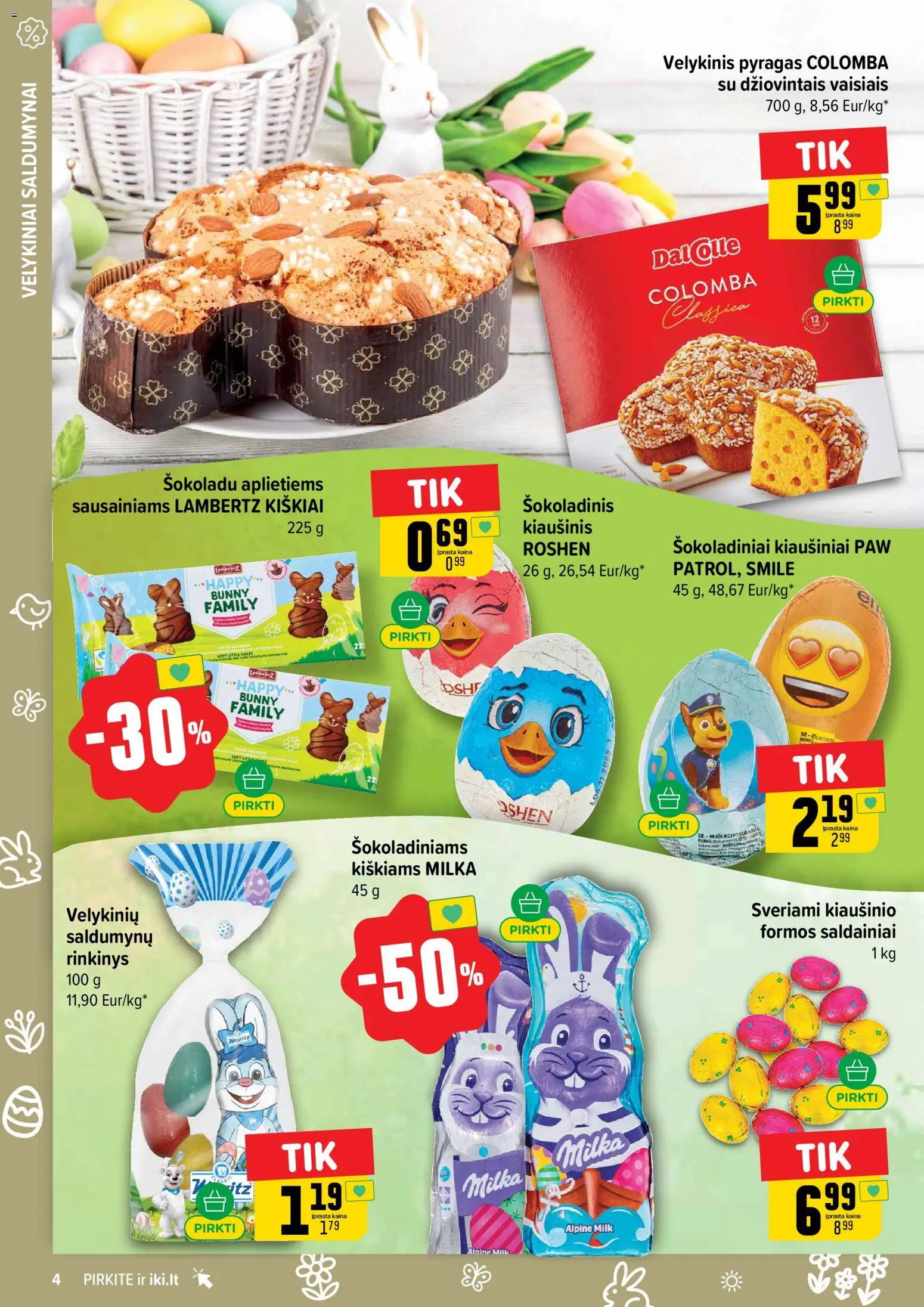 IKI akcijos nuo 16.03.2026 | Puslapis: 4 | Prekių: Pyragas, Kiaušiniai, Saldainiai
