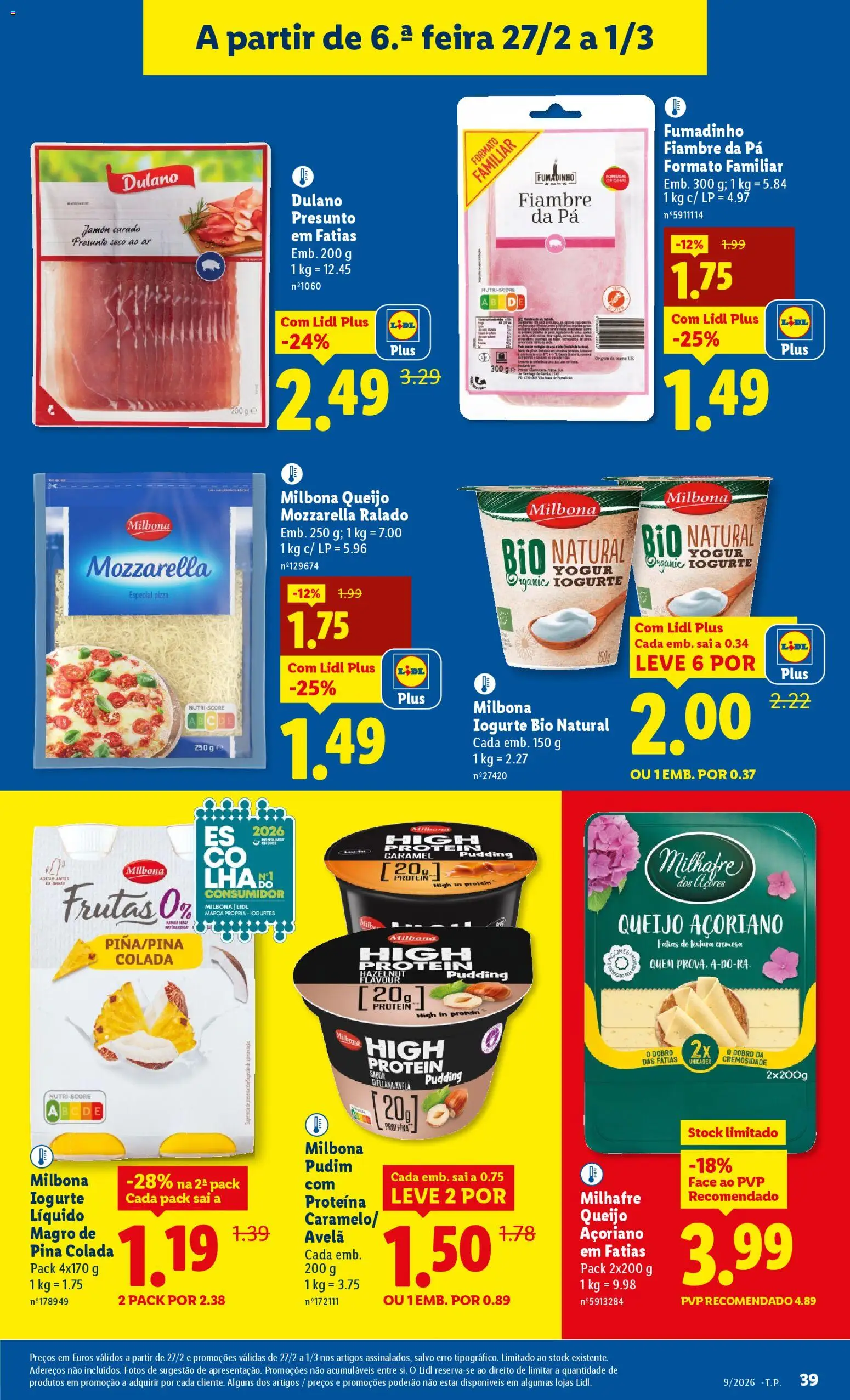 Lidl folheto │ válido de 23.02.2026 | Página: 39 | Produtos: Pudim, Queijo, Iogurte, Pá