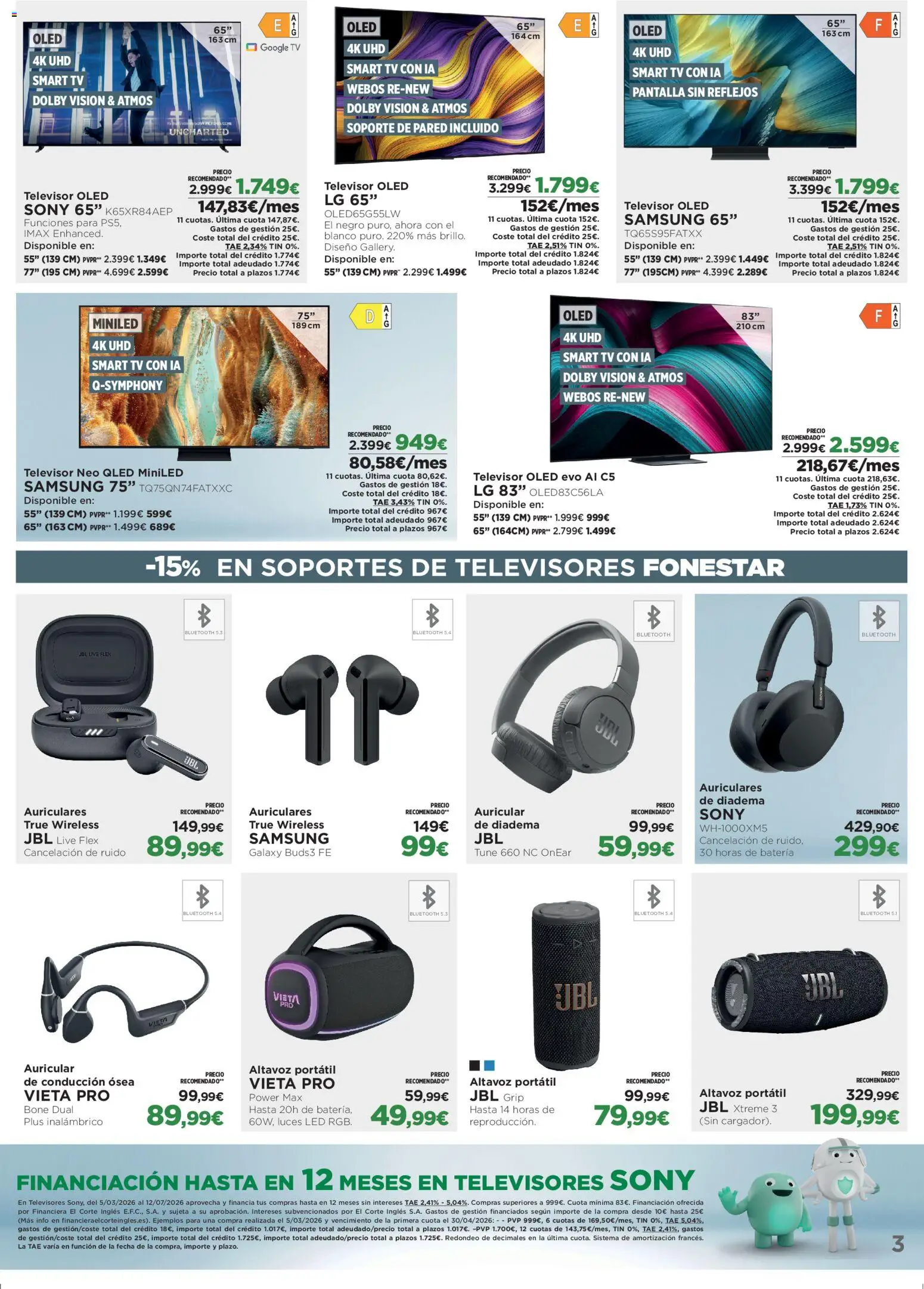 El Corte Inglés ofertas │ válido desde el 09.04.2026 | Página: 3 | Productos: Televisor, Auriculares, Altavoz, Batería