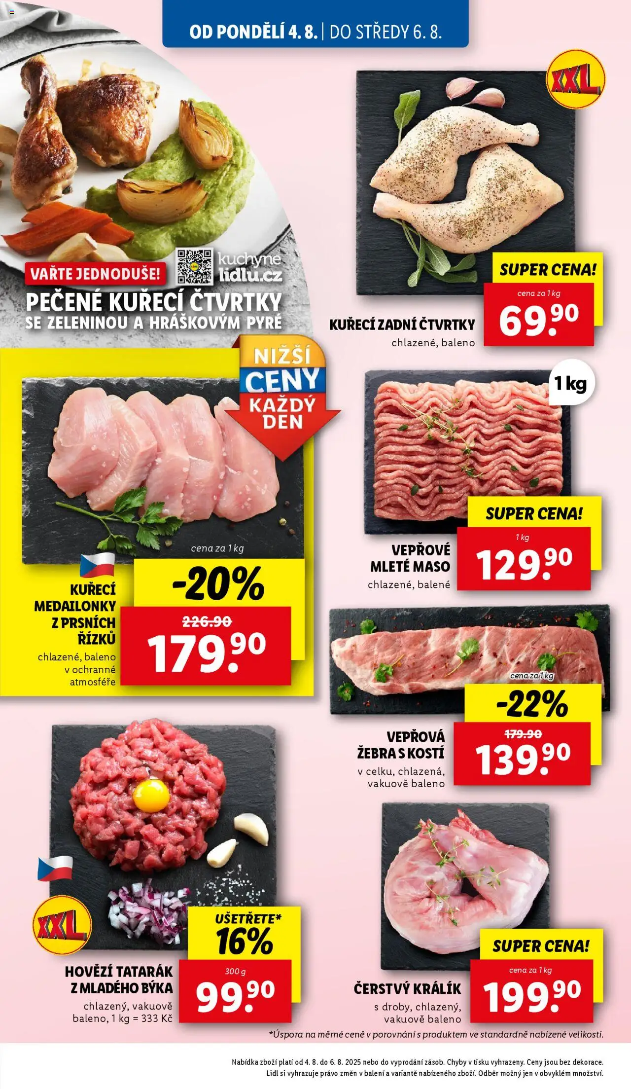 Lidl leták od 04.08.2025 | Strana: 10 | Produkty: Kuřecí čtvrtky, Mleté maso, Vepřová žebra, Tatarák