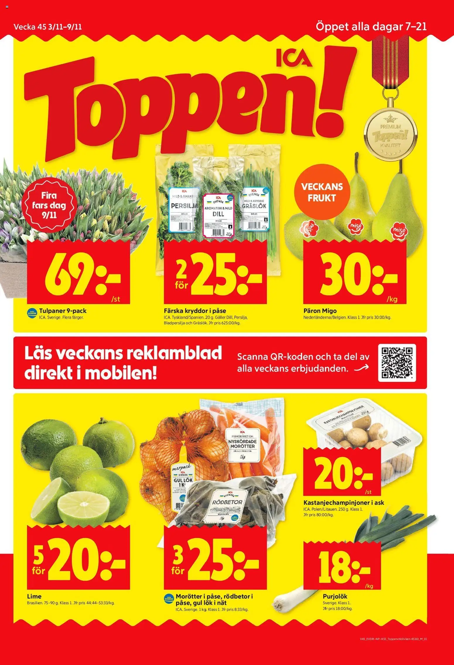 ICA Kvantum reklamblad aktuell från 03.11.2025 | Sida: 1 | Produkter: Galler, Gräslök, Lime, Persilja