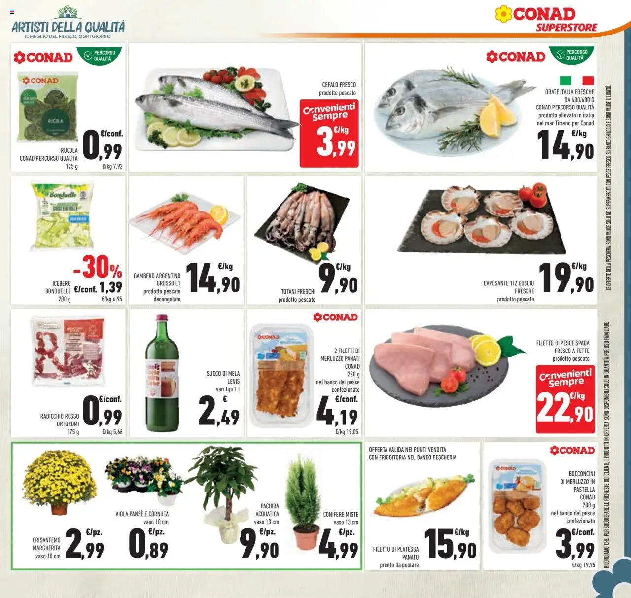 Volantino Conad del 08.10.2025 | Pagina: 33 | Prodotti: Succo, Merluzzo, Pesce spada, Vaso