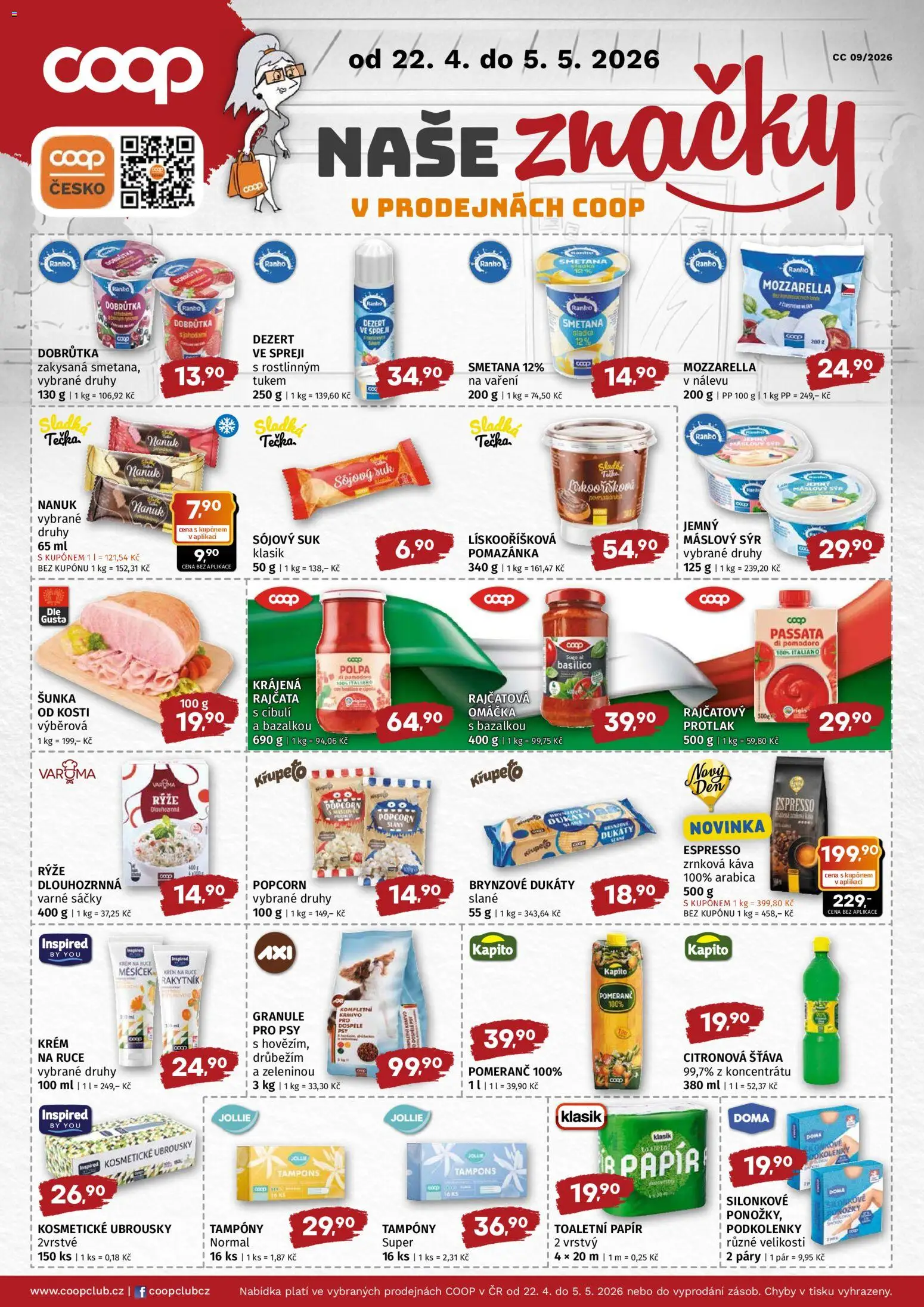 Coop leták - Super cena od 22.04.2026 | Strana: 2 | Produkty: Káva, Rajčata, Ubrousky, Mozzarella