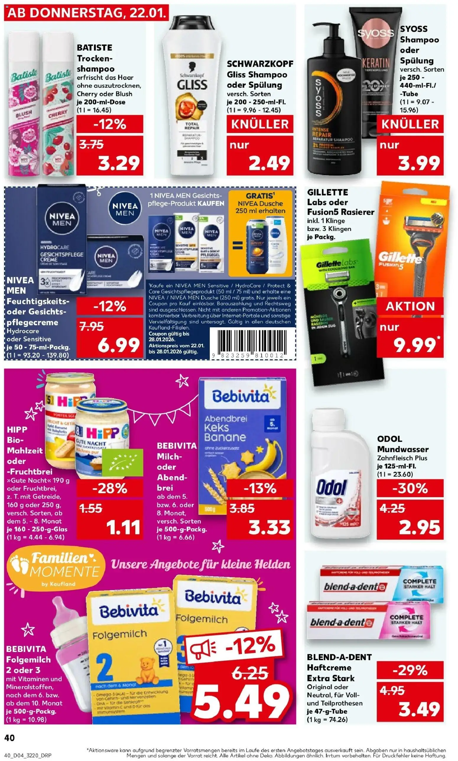 Kaufland prospekt Lutherstadt Eisleben	 – gültig ab 25.01.2026 | Seite: 40 | Produkte: Rasierer, Spülung, Creme, Blush