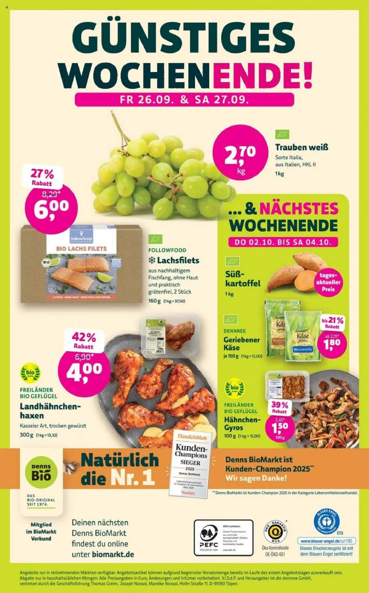 Denns BioMarkt Angebote – gültig ab 24.09.2025 | Seite: 12 | Produkte: Hahnchen, Käse, Mozzarella, Gyros