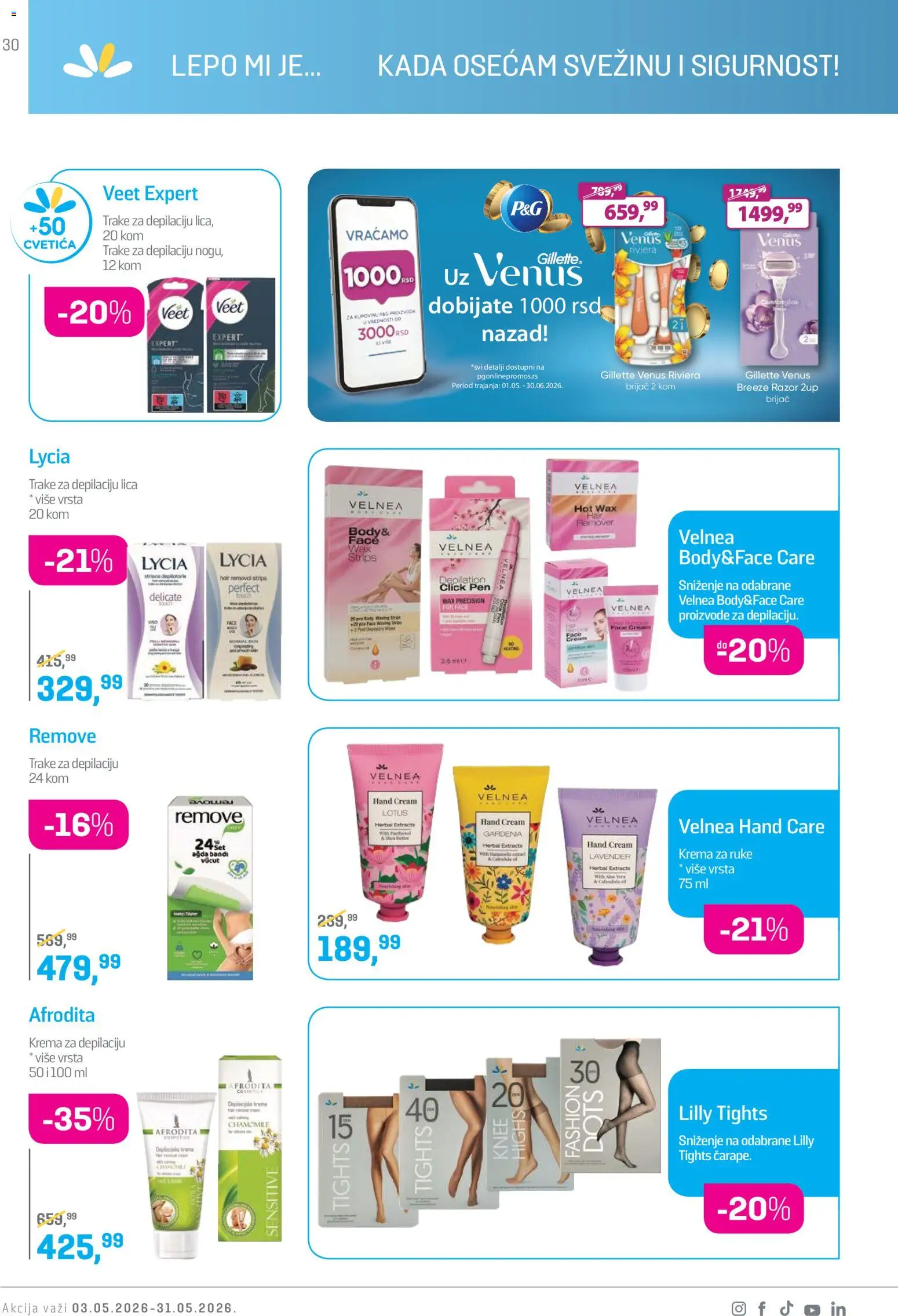 Lilly drogerie katalog - važi od 01.05.2026 | Strana: 30 | Proizvode: Gillette, Krema, Krema za ruke, Krema za depilaciju