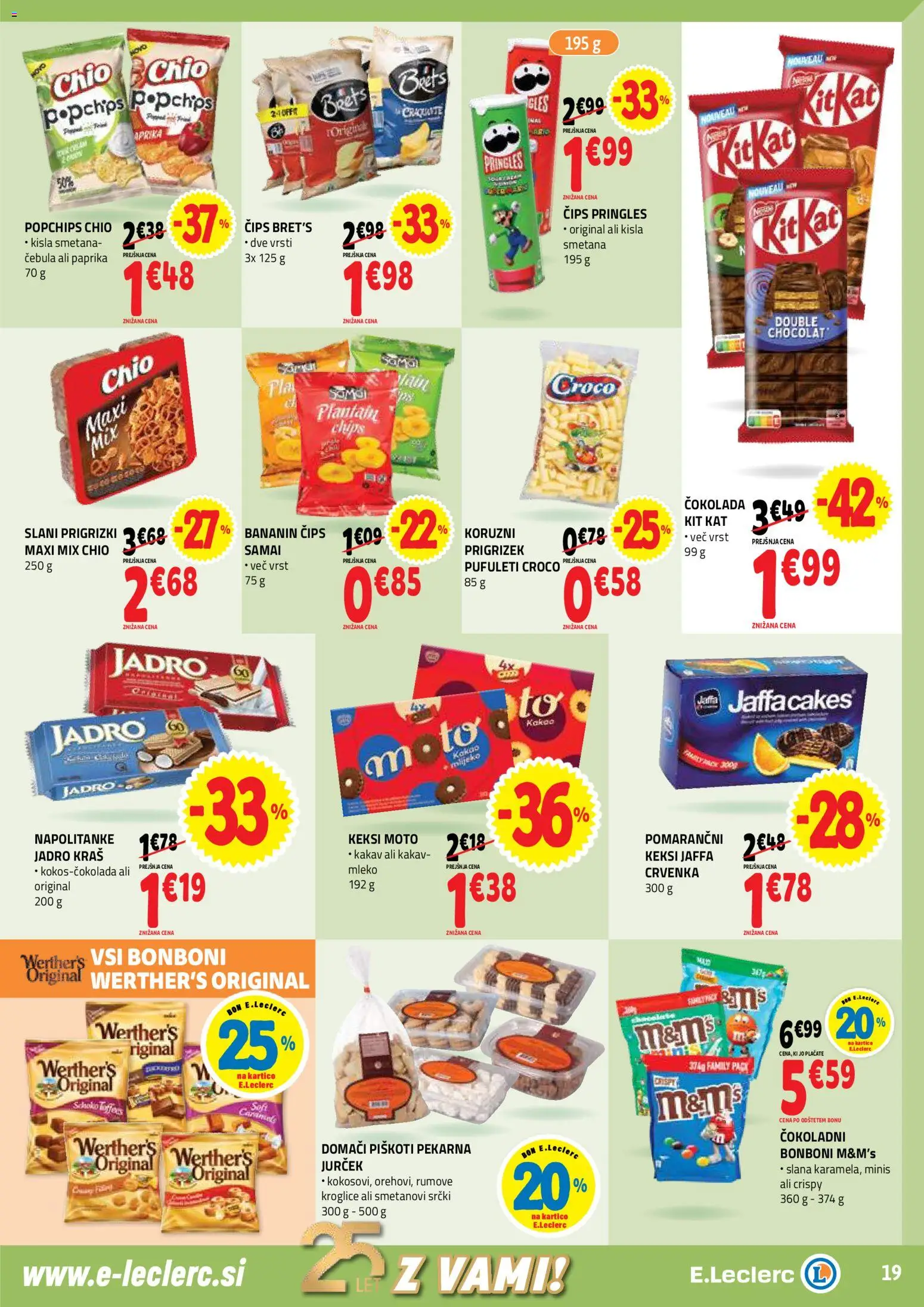 Novi E.leclerc katalog ponudbe – veljaven od 29.10.2025 | Stran: 19 | Izdelki: Pekarna, Prigrizki, Cips, Piskoti