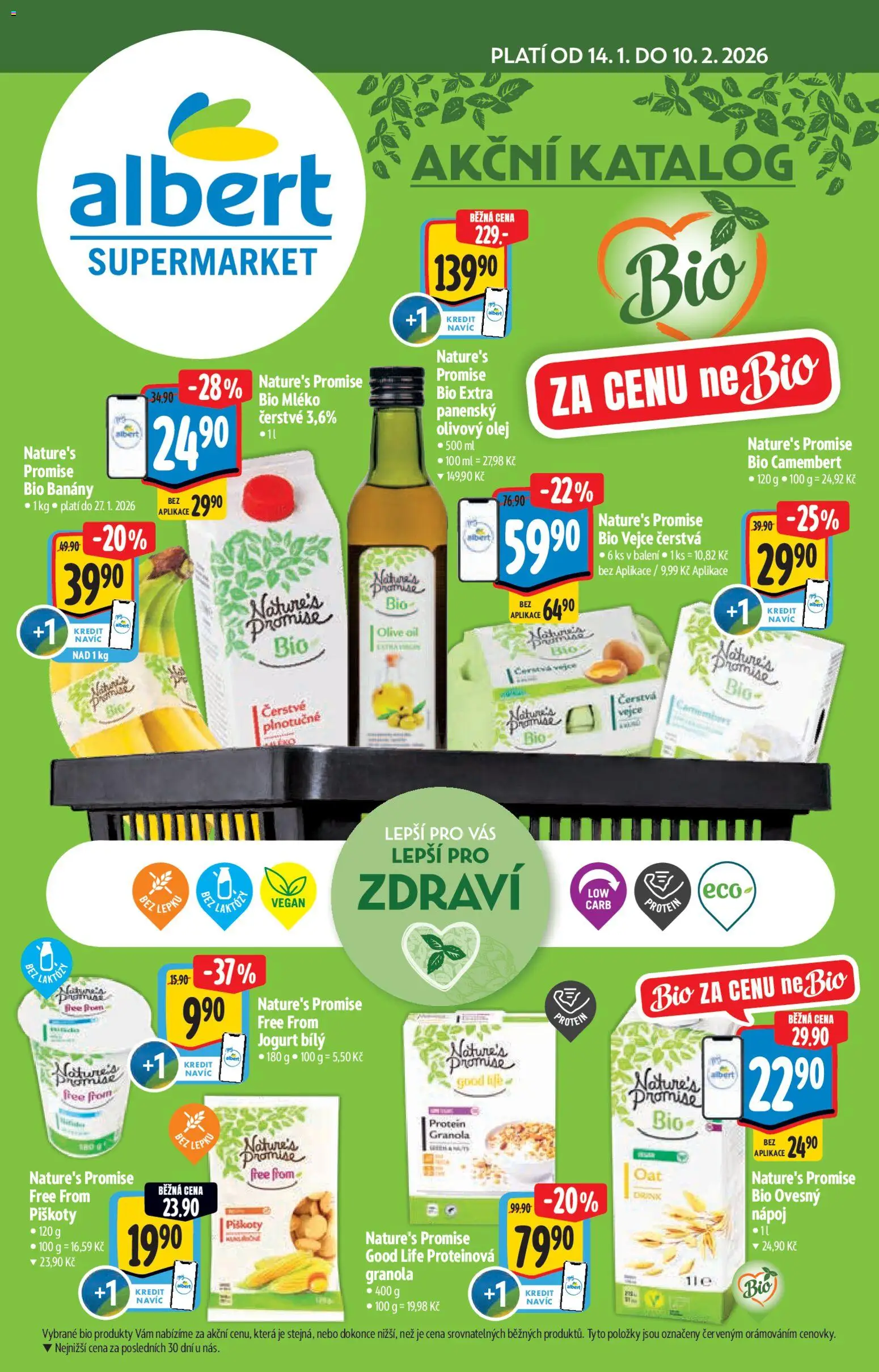 Albert katalog - Supermarket od 14.01.2026 | Strana: 1 | Produkty: Vegan, Granola, Olej, Banány