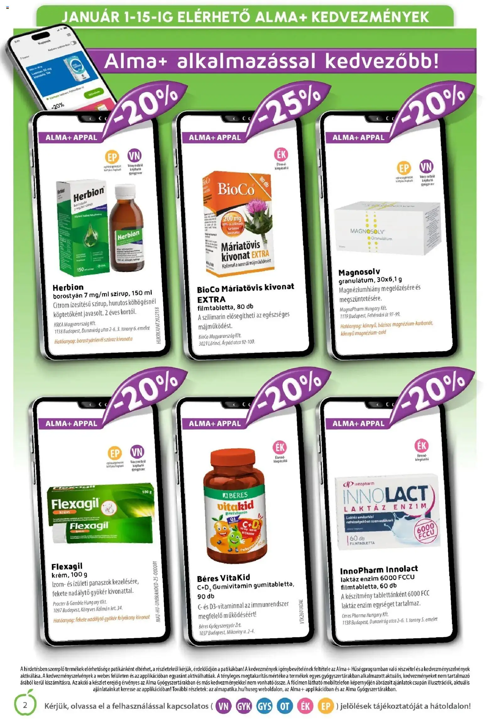 Alma Gyógyszertárak akciós ujság - amely érvényes a következő dátumtól: 01.01.2026 | Oldal: 2 | Termékek: Alma, Citrom