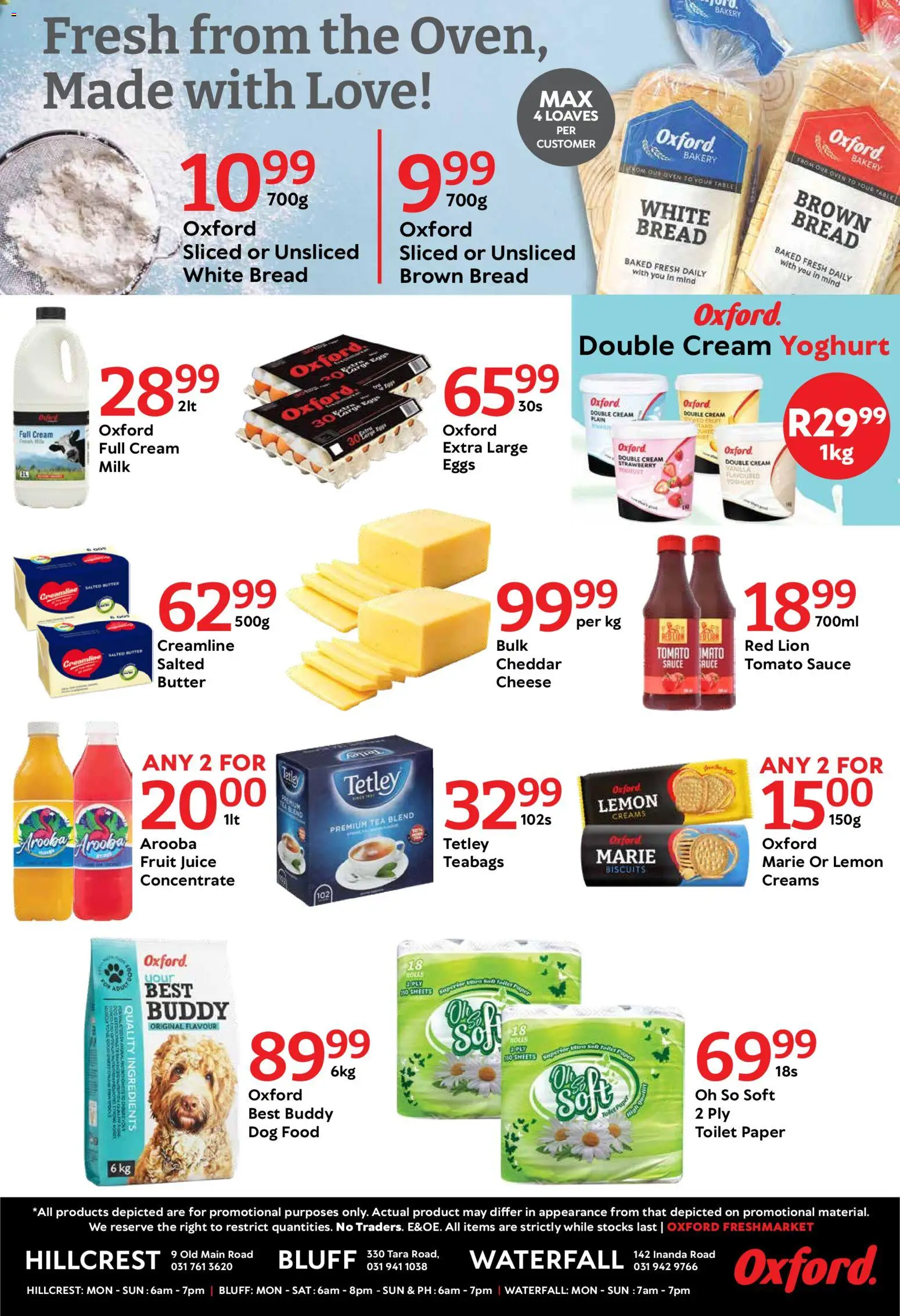 New Oxford Freshmarket catalogue – valid from 21.04.2026 | Page: 2 | Products: Bread, Fruit, Toilet paper, Dog food