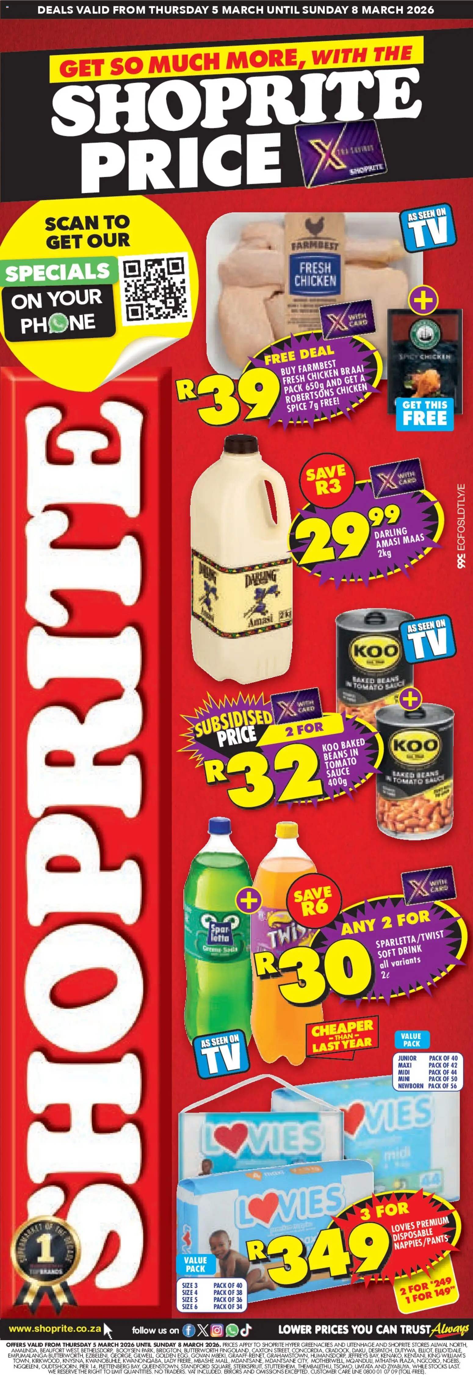 New Shoprite catalogue – valid from 05.03.2026 | Page: 1 | Products: Beans, Tomato sauce, Sauce, Nappies