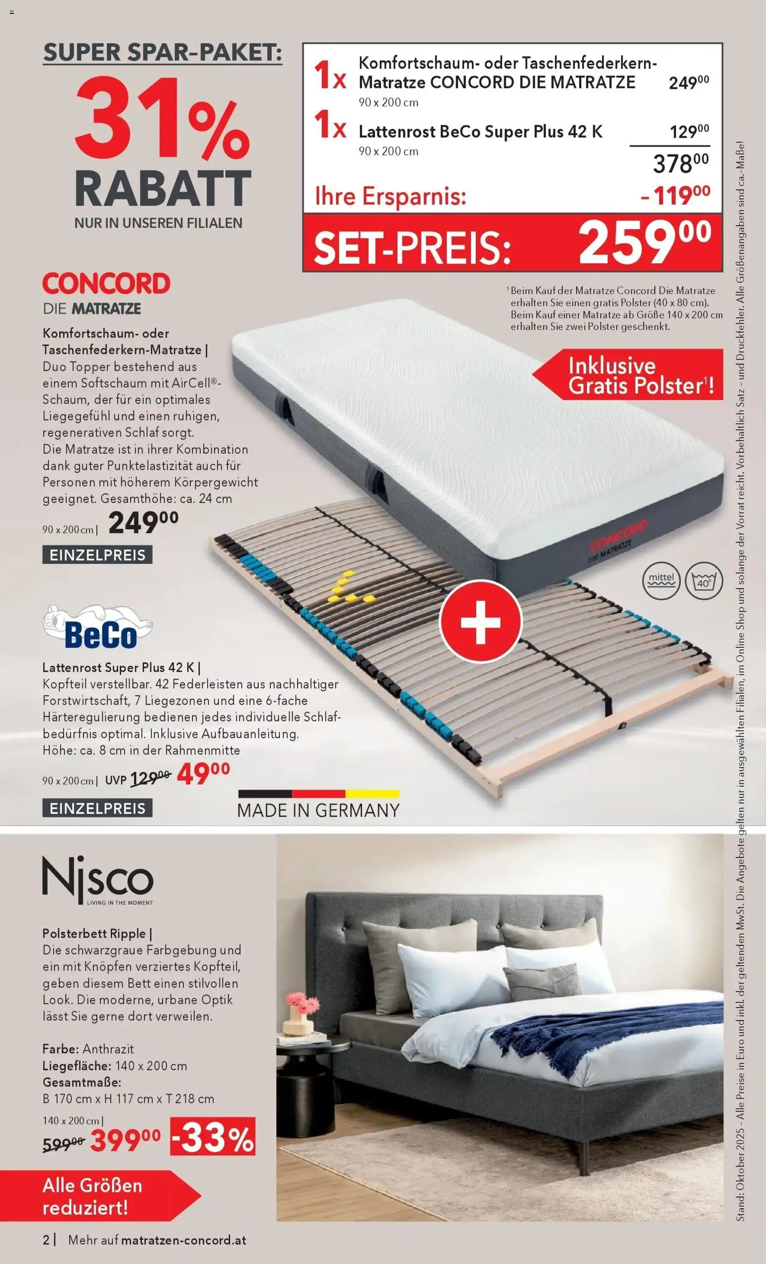 Matratzen Concord Black Friday gültig ab 29.10.2025 | Seite: 2 | Produkte: Bett, Matratze, Lattenrost
