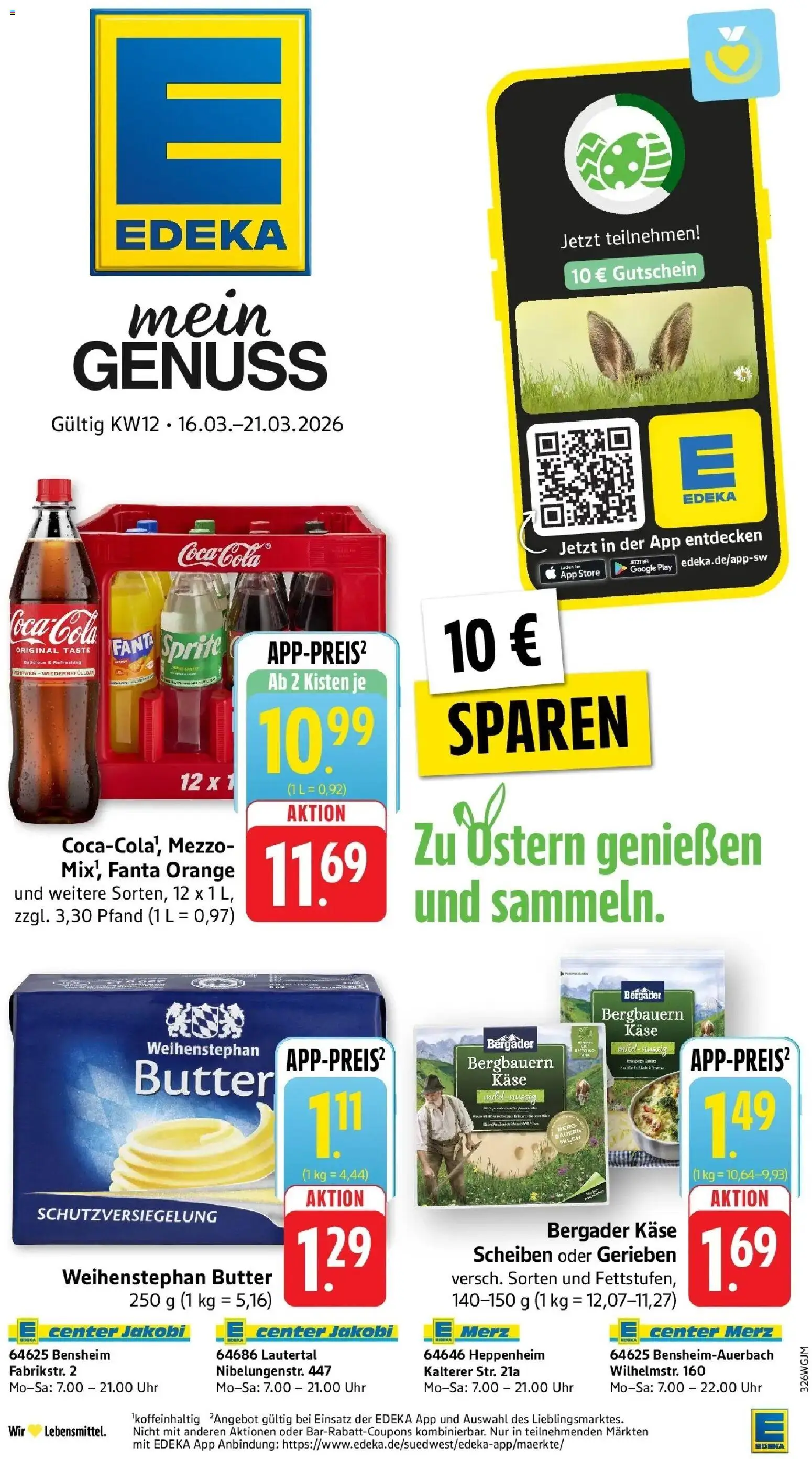 Edeka prospekt Heppenheim	 – gültig ab 15.03.2026 | Seite: 1 | Produkte: Coca cola, Milch, Butter, Weihenstephan butter