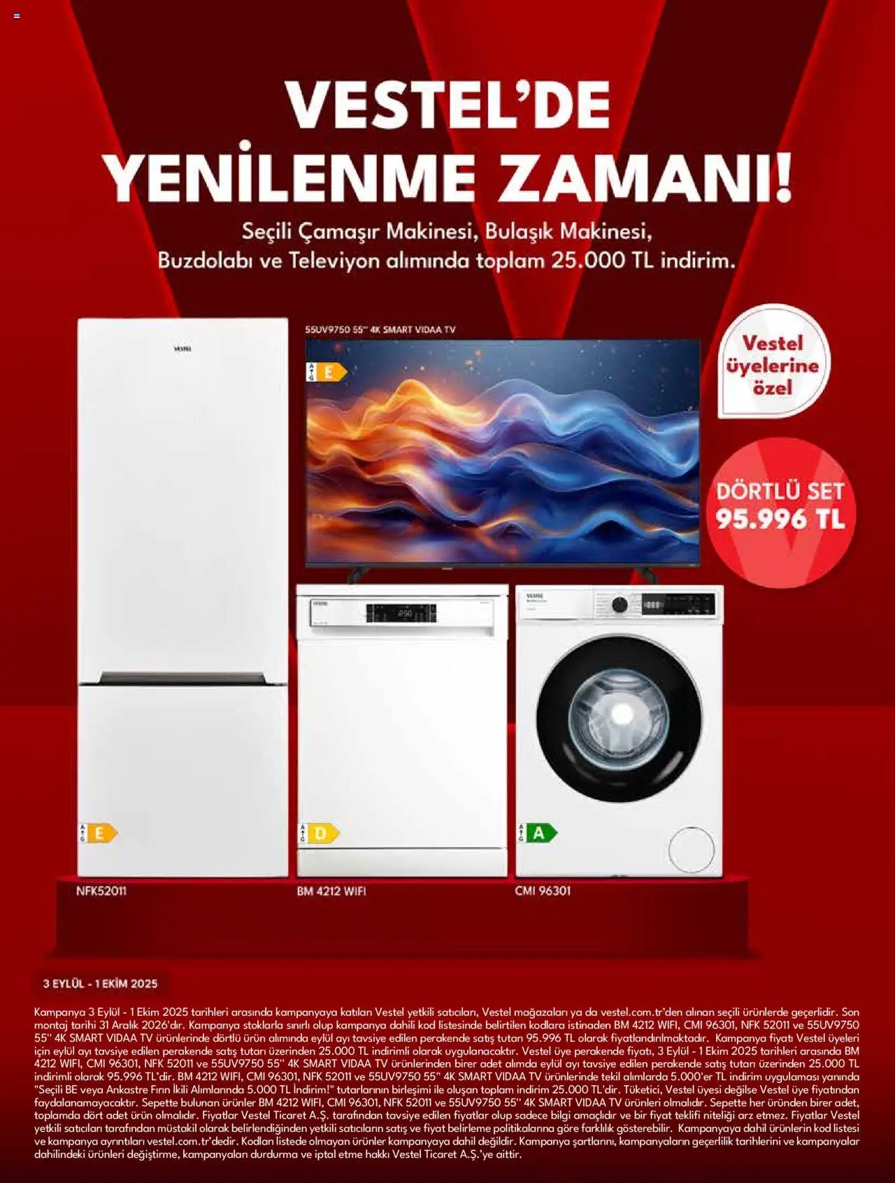 Vestel Katalog - 03.09.2025 tarihinden itibaren geçerlidir | Sayfa: 9 | Ürünler: TV, Buzdolabı, Fırın