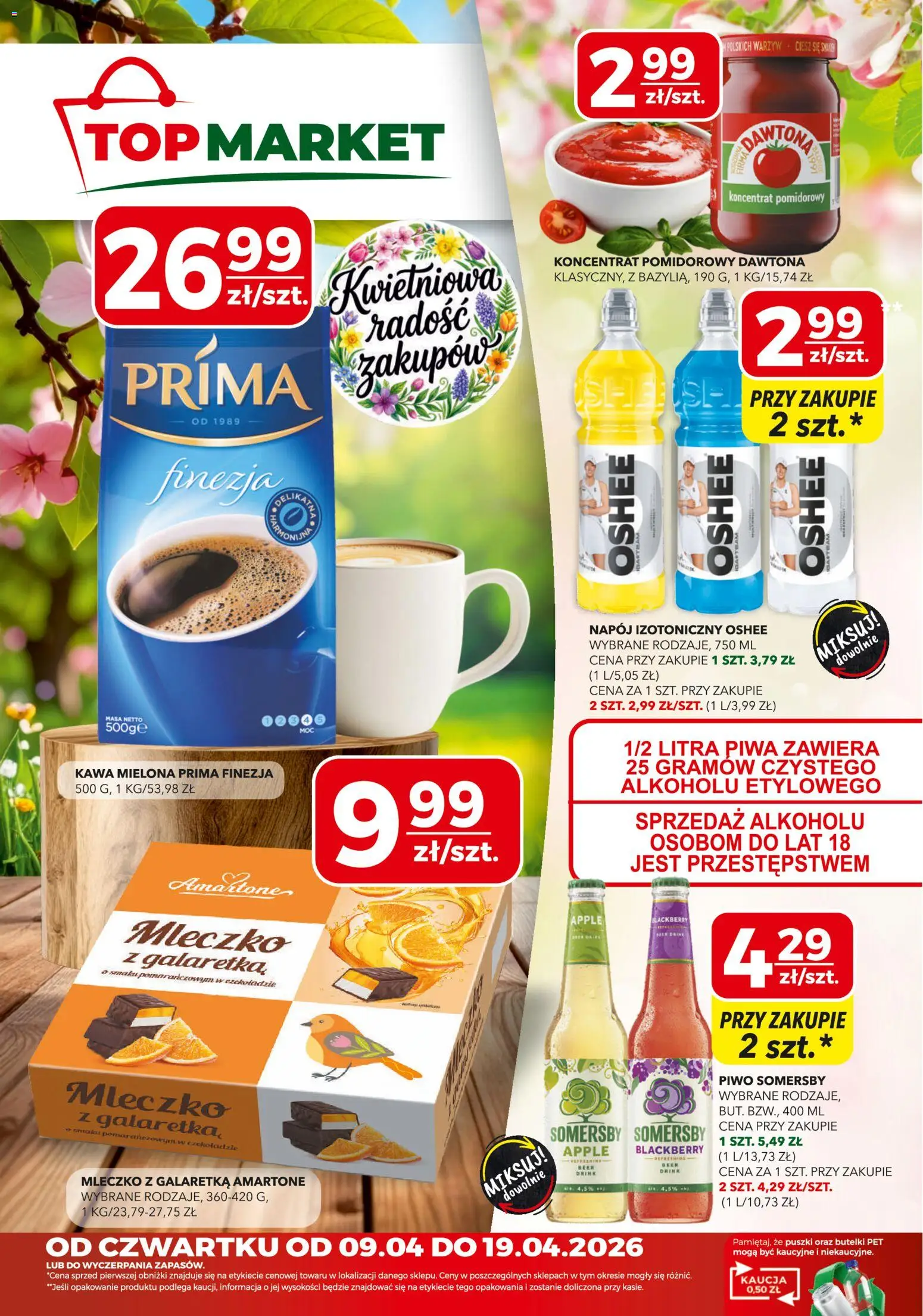 Top Market gazetka od 09.04.2026 | Strona: 1 | Produkty: Top, Galaretka, Piwo Somersby, Piwo