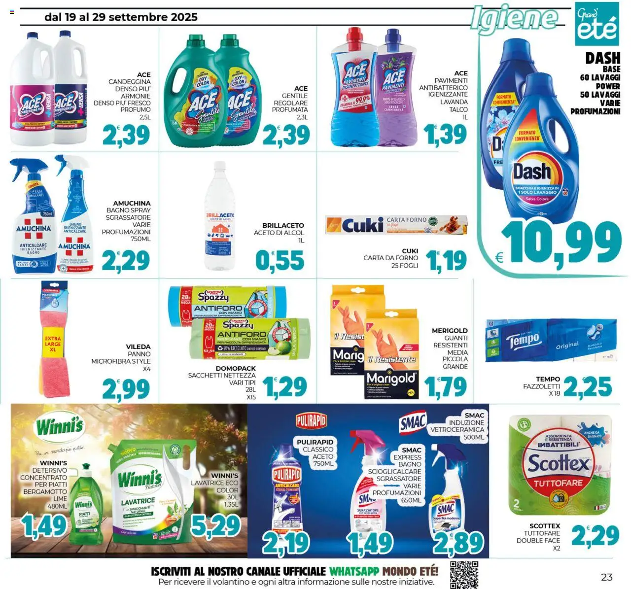Volantino Eté del 19.09.2025 | Pagina: 23 | Prodotti: Talco, Lime, Lavatrice, Aceto