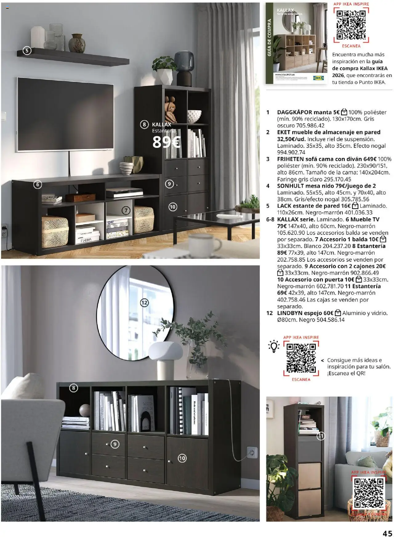 Catálogo IKEA Salones │ válido desde el 01.09.2025 | Página: 45 | Productos: Sofá cama, Almacenaje, Sofá, Espejo