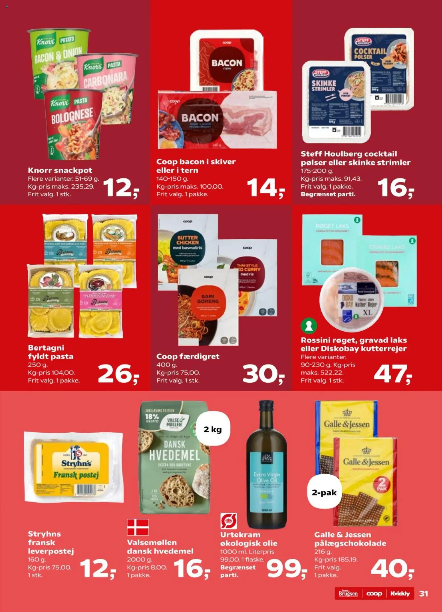 Super Brugsen tilbudsavis – gyldig fra 06.03.2026 | Side: 32 | Produkter: Pølser, Fyldt pasta, Pålægschokolade, Rejer