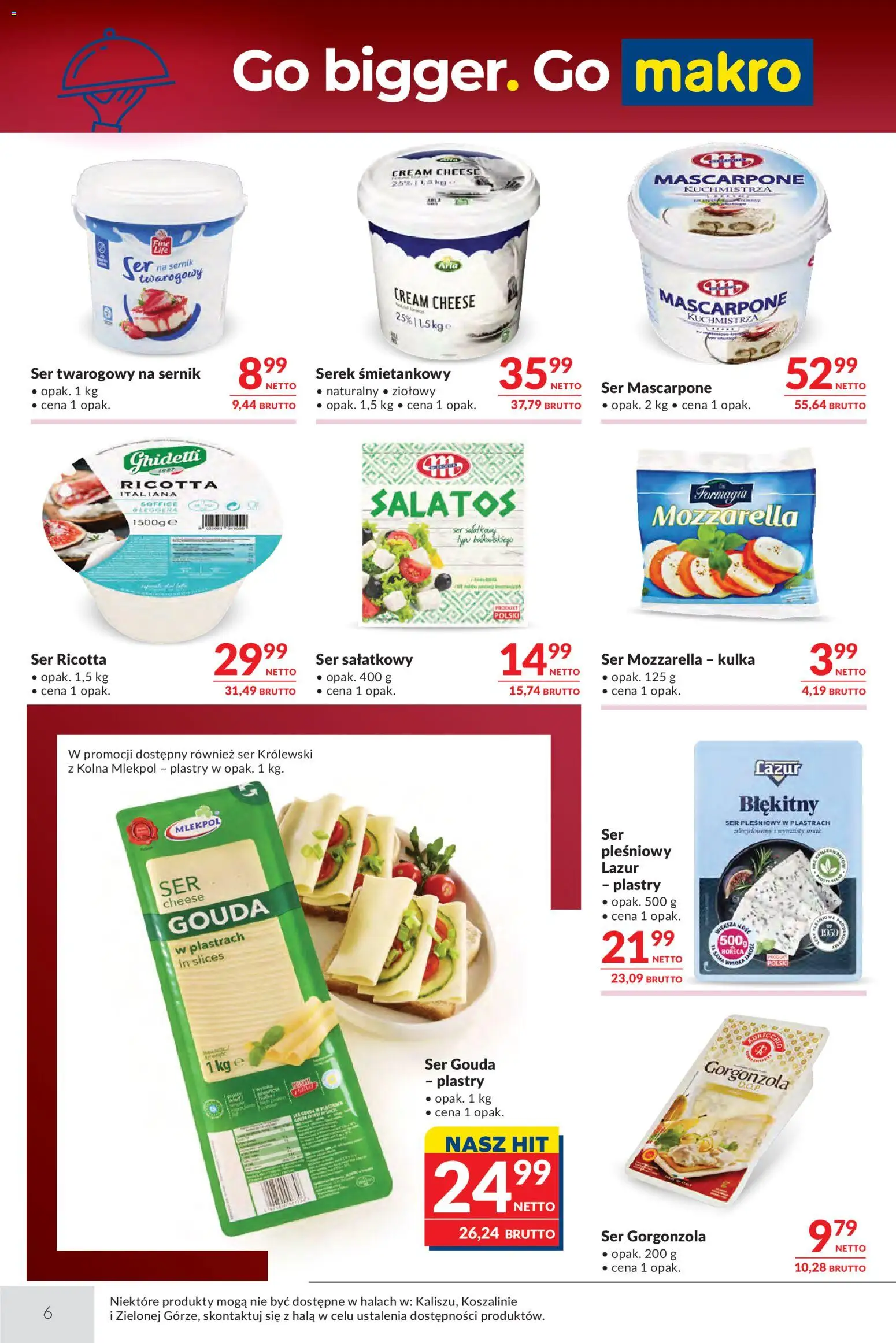 Makro - Oferta dla gastronomii od 20.01.2026 | Strona: 6 | Produkty: Cream cheese, Mascarpone, Ser gorgonzola, Ser gouda