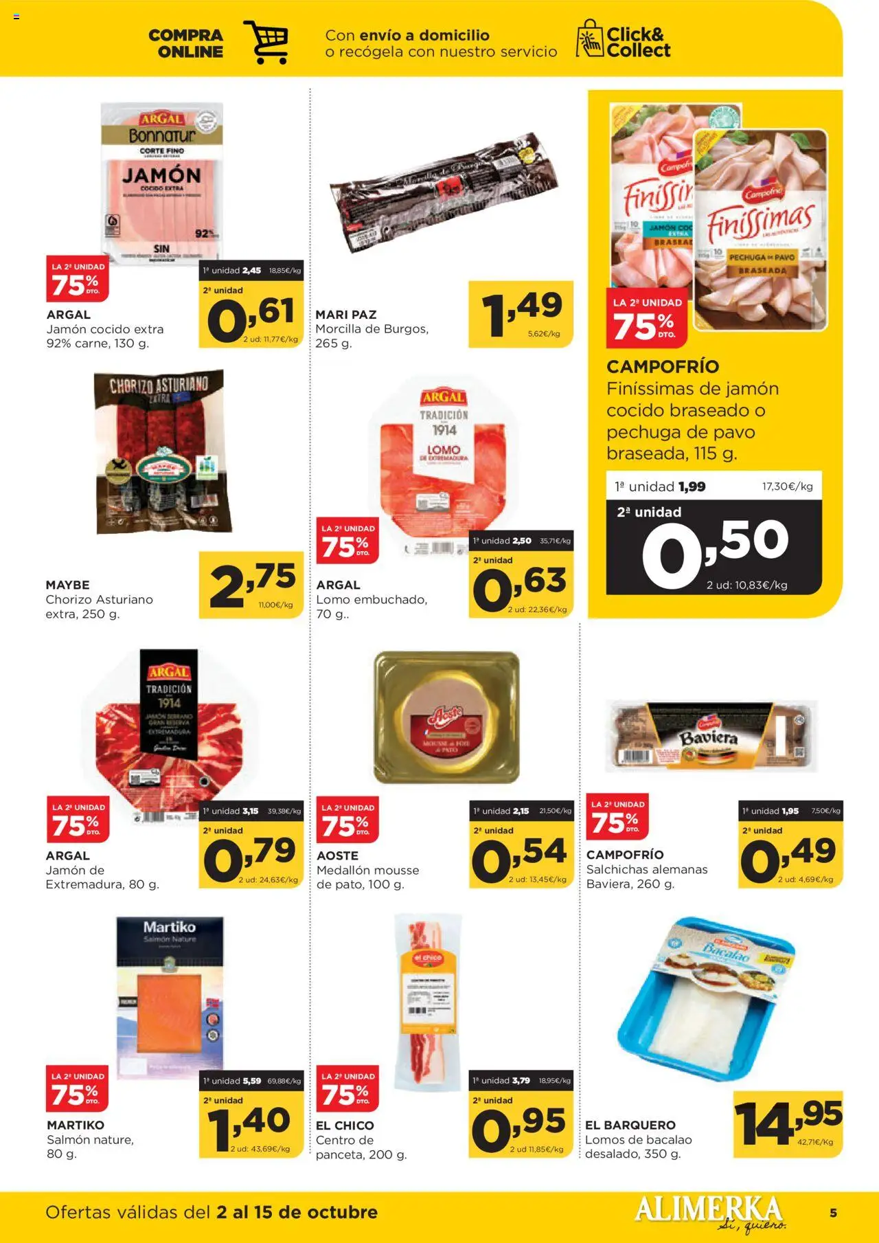 Alimerka folleto Asturias │ válido desde el 02.10.2025 | Página: 5 | Productos: Jamón serrano, Mousse, Jamón, Jamón cocido