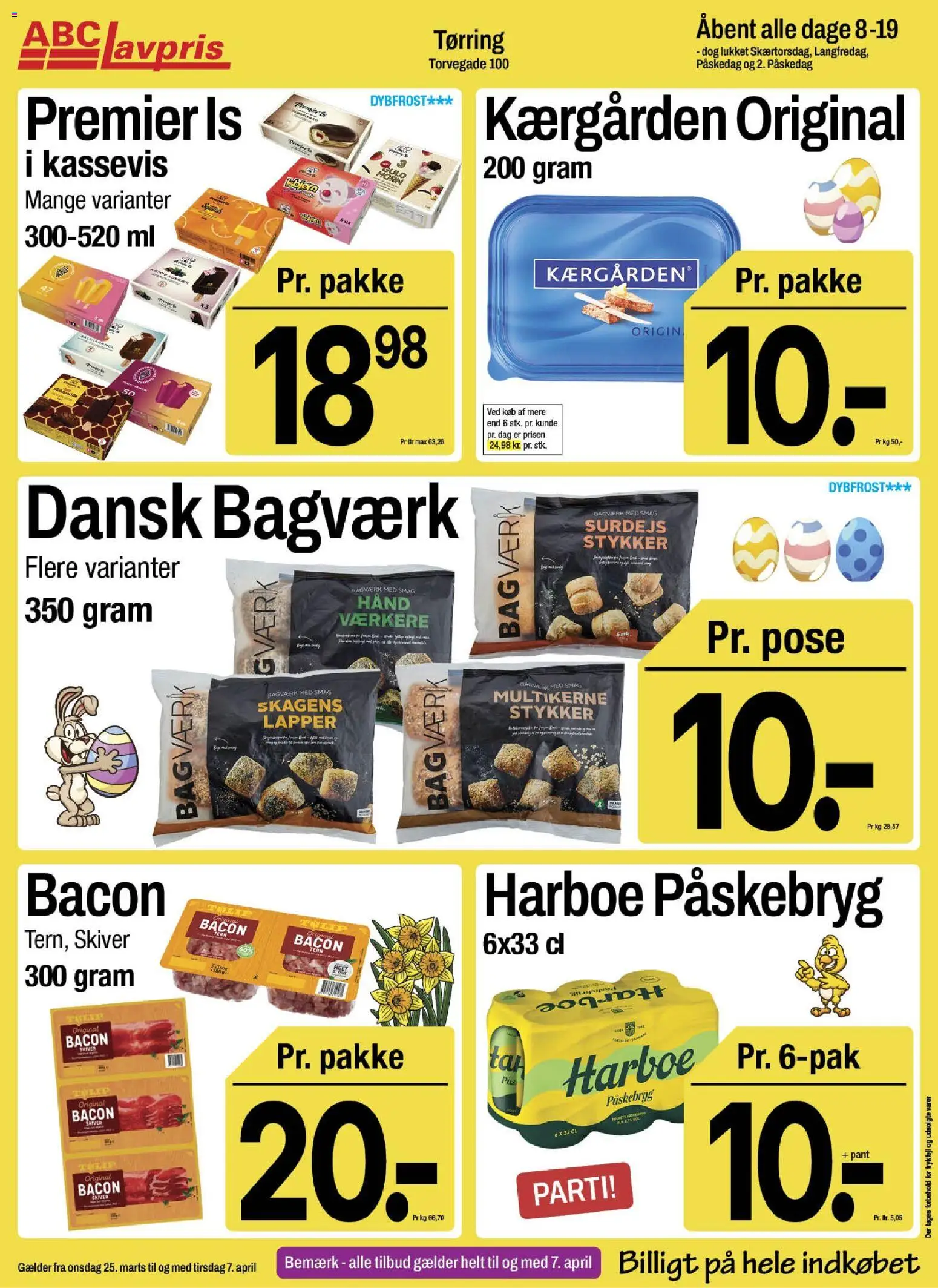 Abc Lavpris tilbudsavis – gyldig fra 25.03.2026 | Side: 1 | Produkter: Is, Bacon
