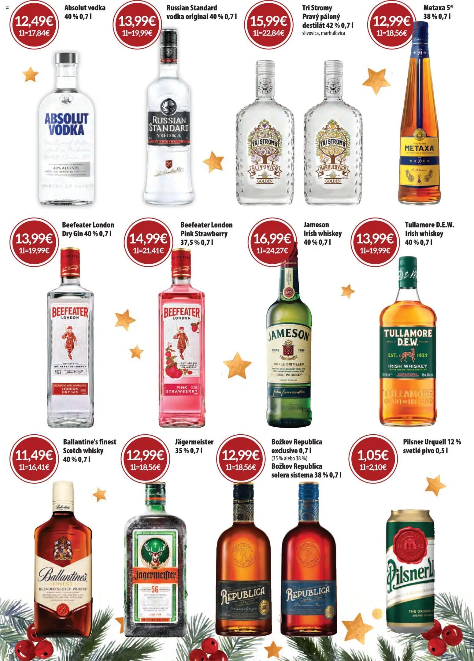 Nové CBA Verex akcie – leták je platný od 15.12.2025 | Strana: 19 | Produkty: Pivo, Metaxa, Slivovica, Whisky