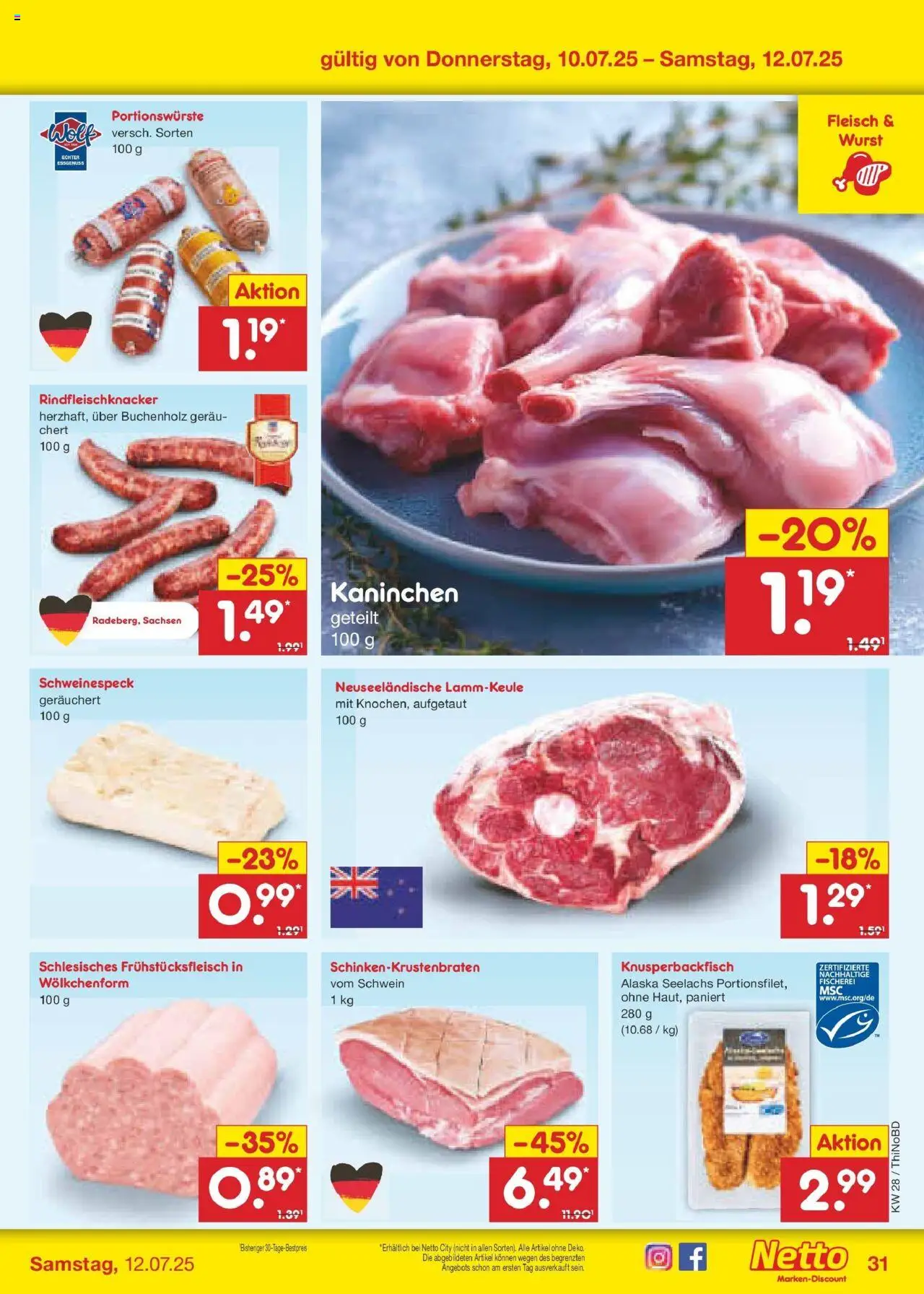 Netto Marken-Discount prospekt Herzberg	 - gültig ab dem 07.07.2025 | Seite: 47 | Produkte: Lammkeule, Kaninchen, Wurst, Fleisch