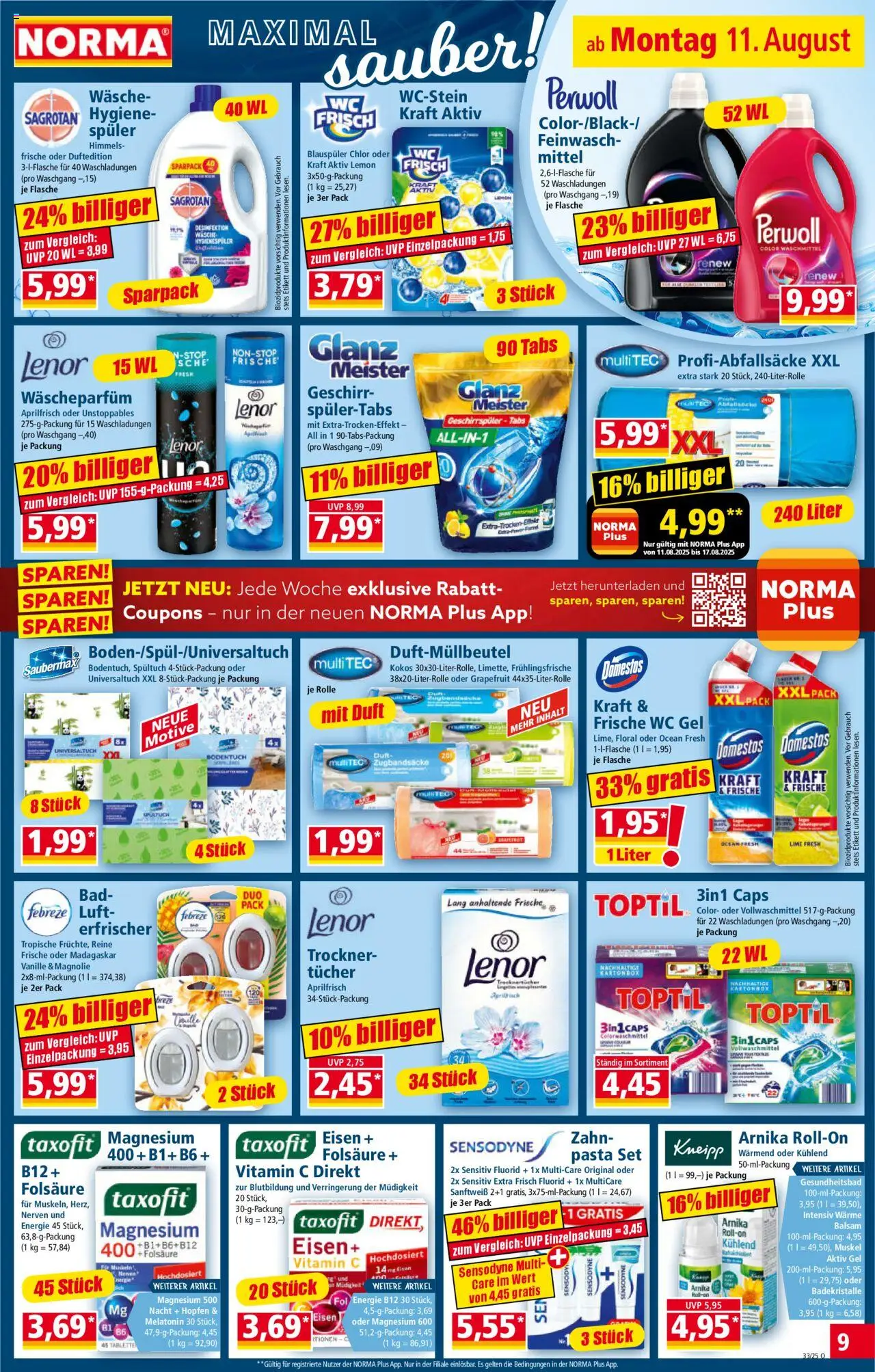 Norma Prospekt 	 - gültig ab dem 11.08.2025 | Seite: 9 | Produkte: Trockner, Geschirrspüler, Perwoll, Waschmittel