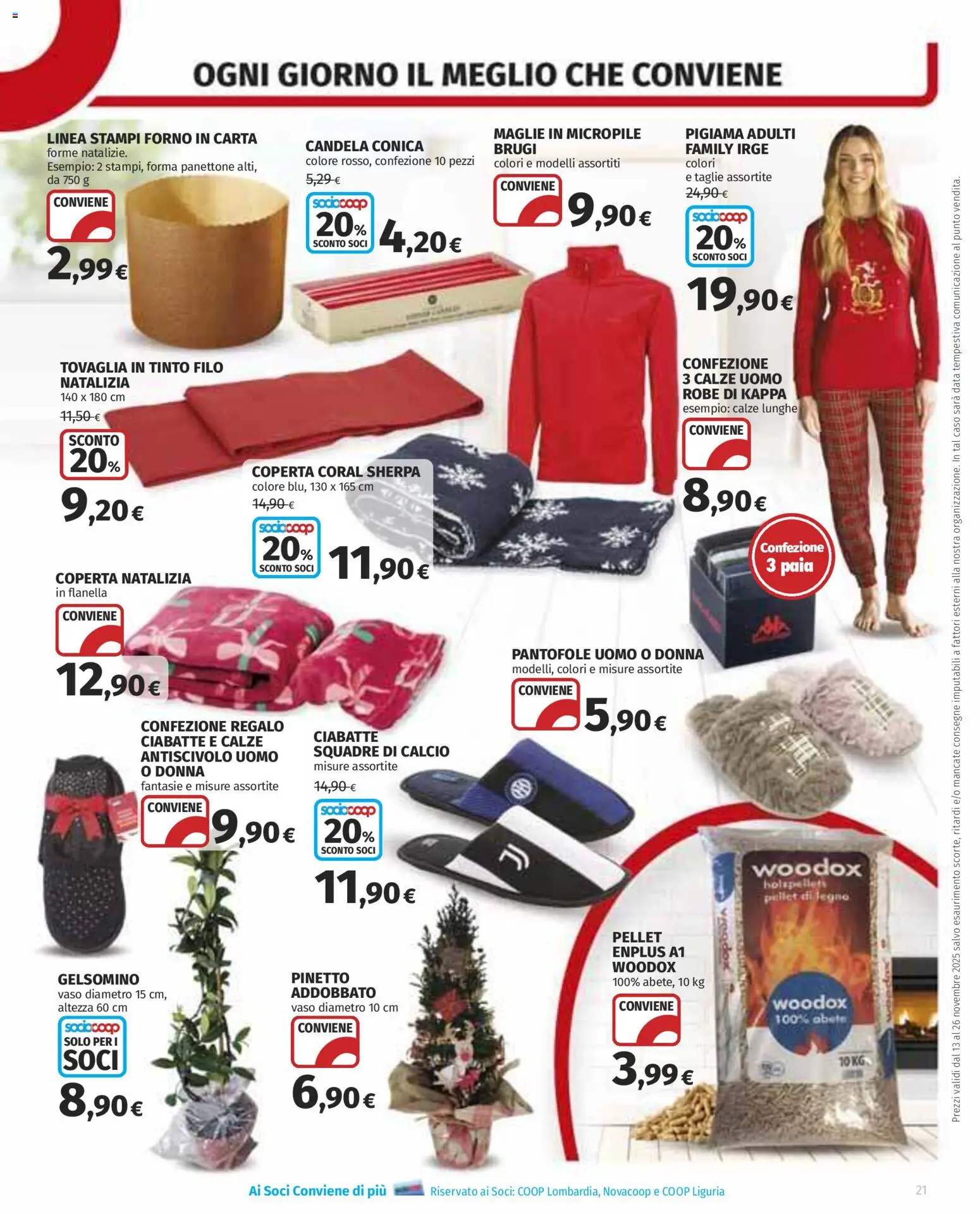 Volantino COOP del 13.11.2025 | Pagina: 21 | Prodotti: Ciabatte, Panettone, Coperta, Candela